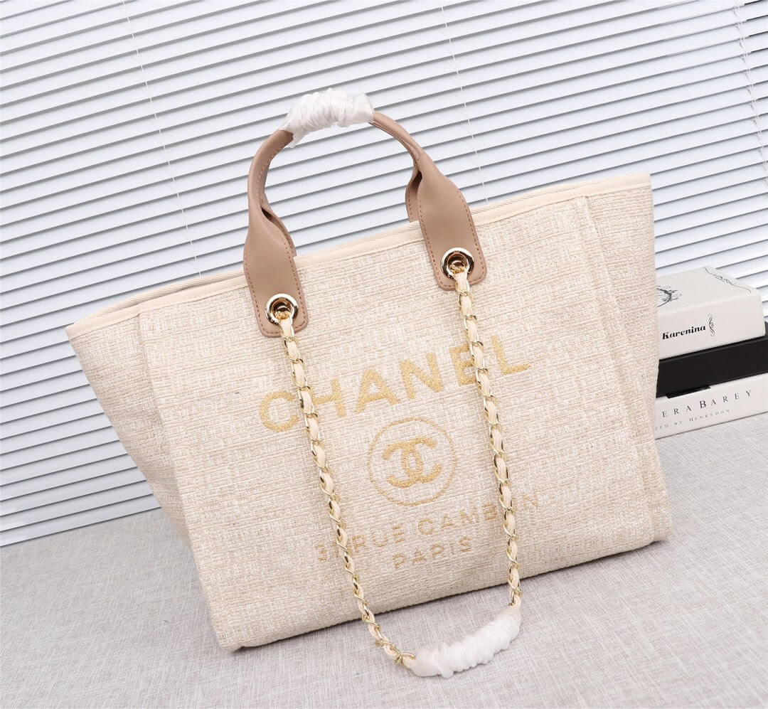 Chanel Deauville Tote 39cm Denim Canvas Shoulder HandbBag