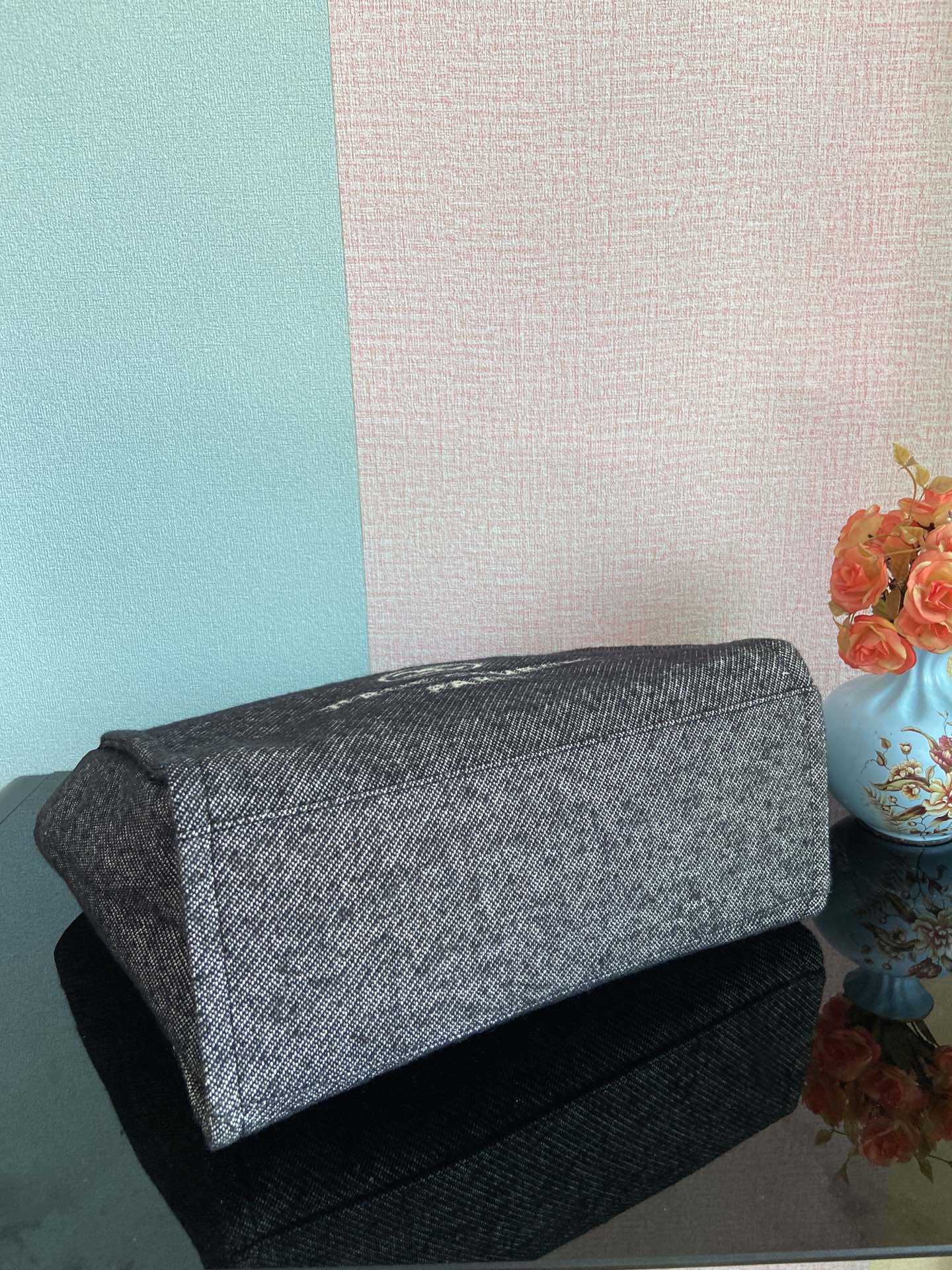 Chanel Deauville Tote 50 Denim Canvas Shoulder HandBag Velvet Blue - Velvet Green - Velvet Red - Velvet Cream White - Velvet Black - Image 44