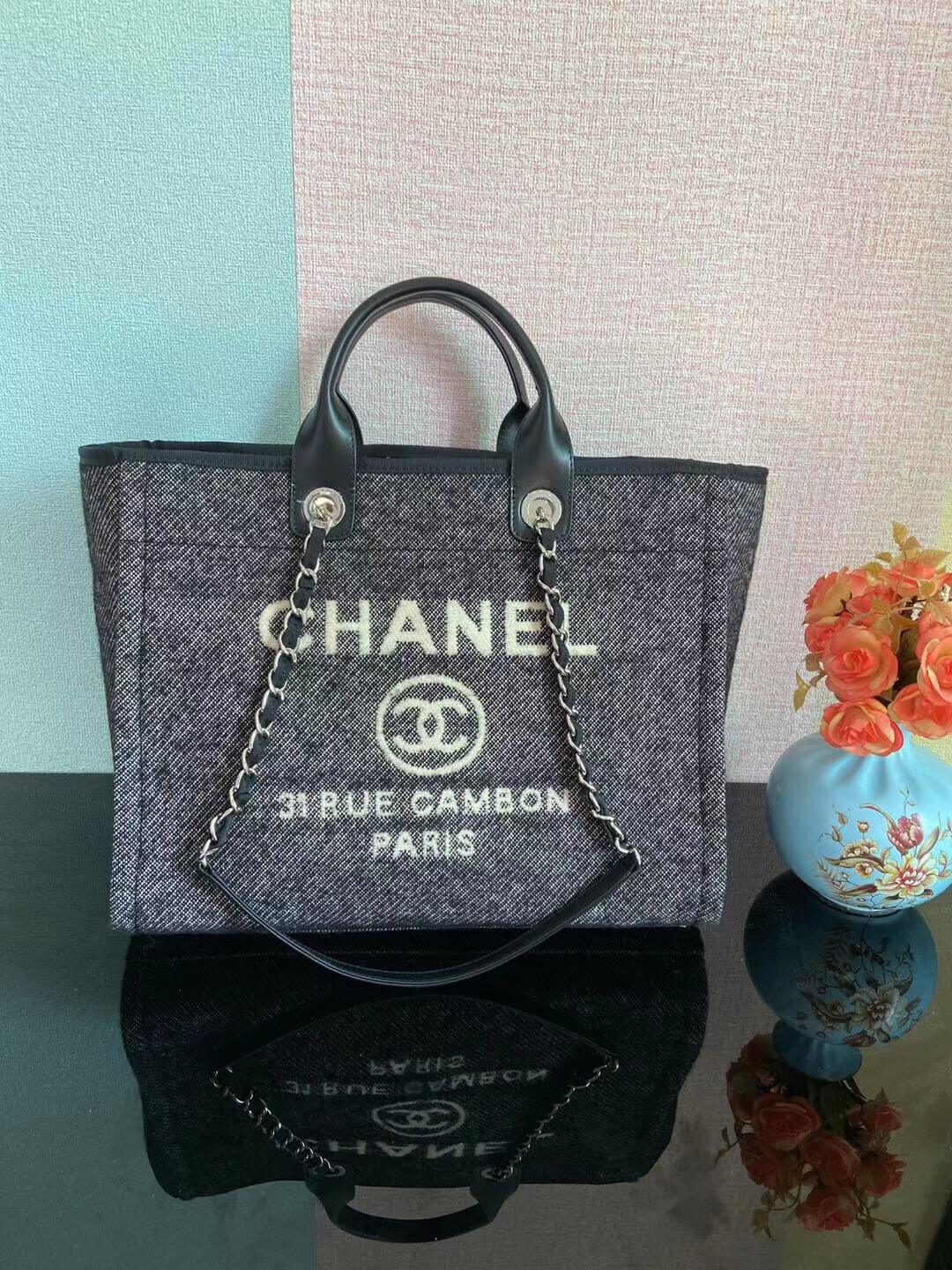 Chanel Deauville Tote 50 Denim Canvas Shoulder HandBag Velvet Blue - Velvet Green - Velvet Red - Velvet Cream White - Velvet Black - Image 37