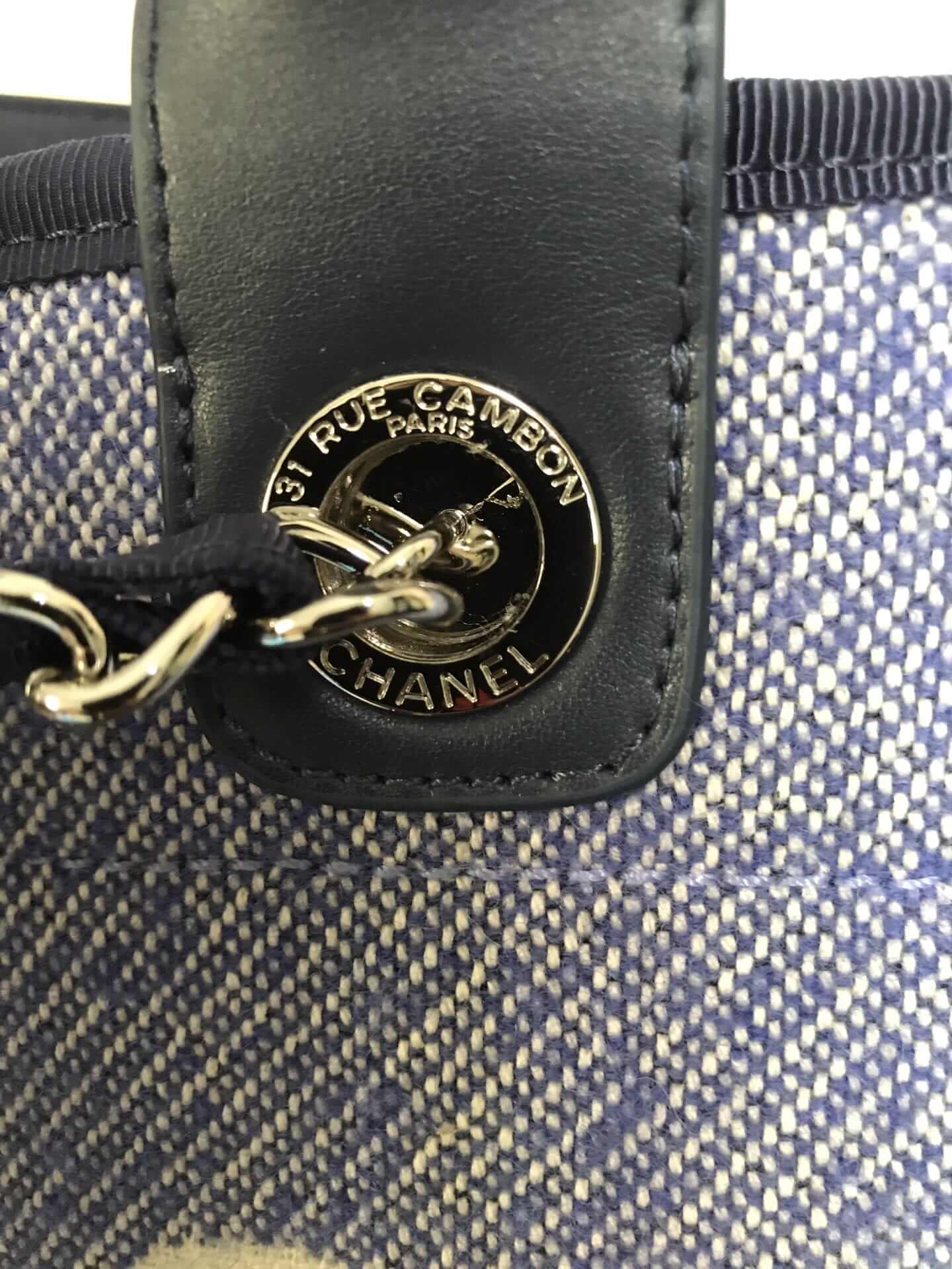 Chanel Deauville Tote 50 Denim Canvas Shoulder HandBag Velvet Blue - Velvet Green - Velvet Red - Velvet Cream White - Velvet Black - Image 5