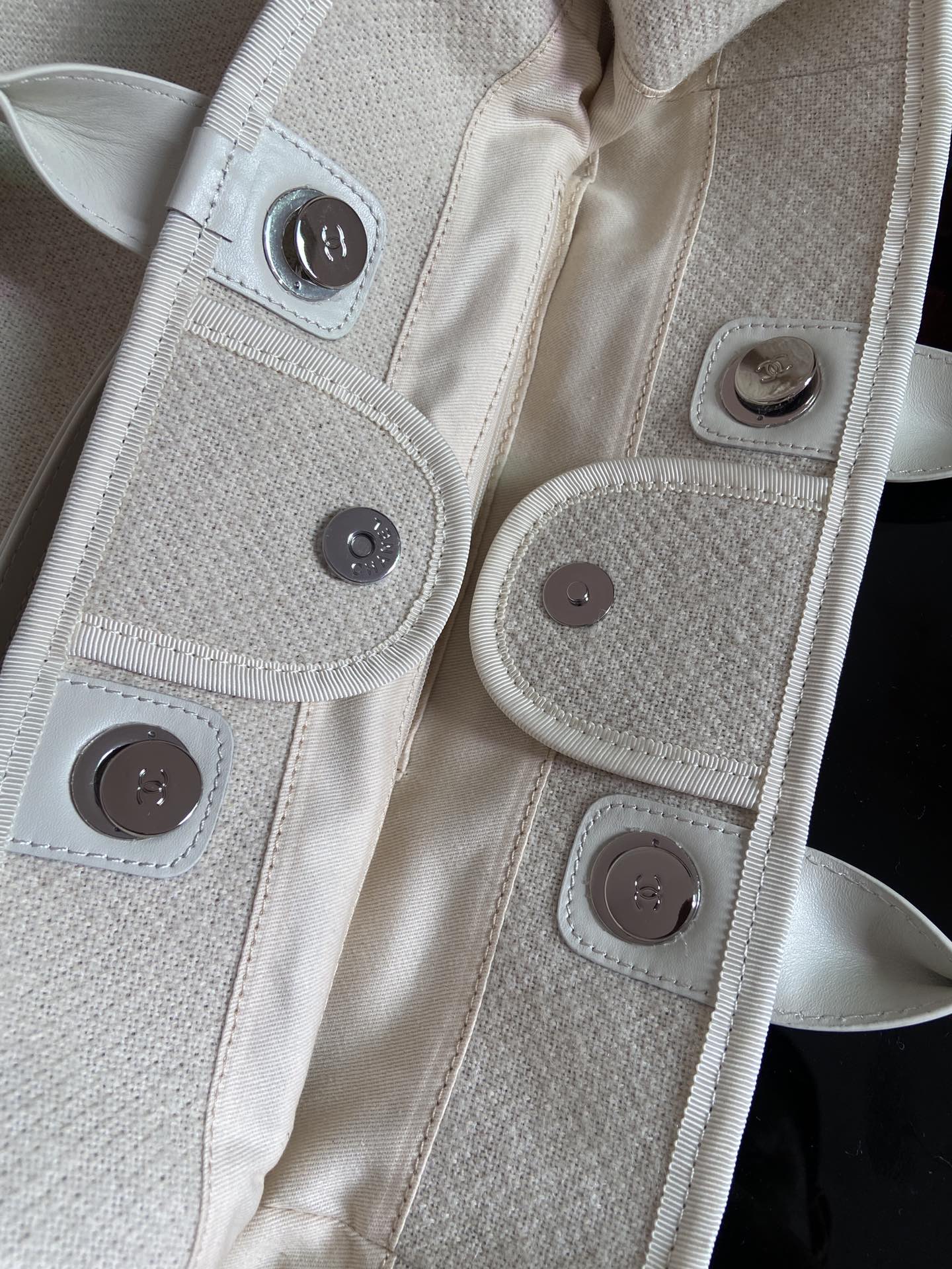 Chanel Deauville Tote 50 Denim Canvas Shoulder HandBag Velvet Blue - Velvet Green - Velvet Red - Velvet Cream White - Velvet Black - Image 31