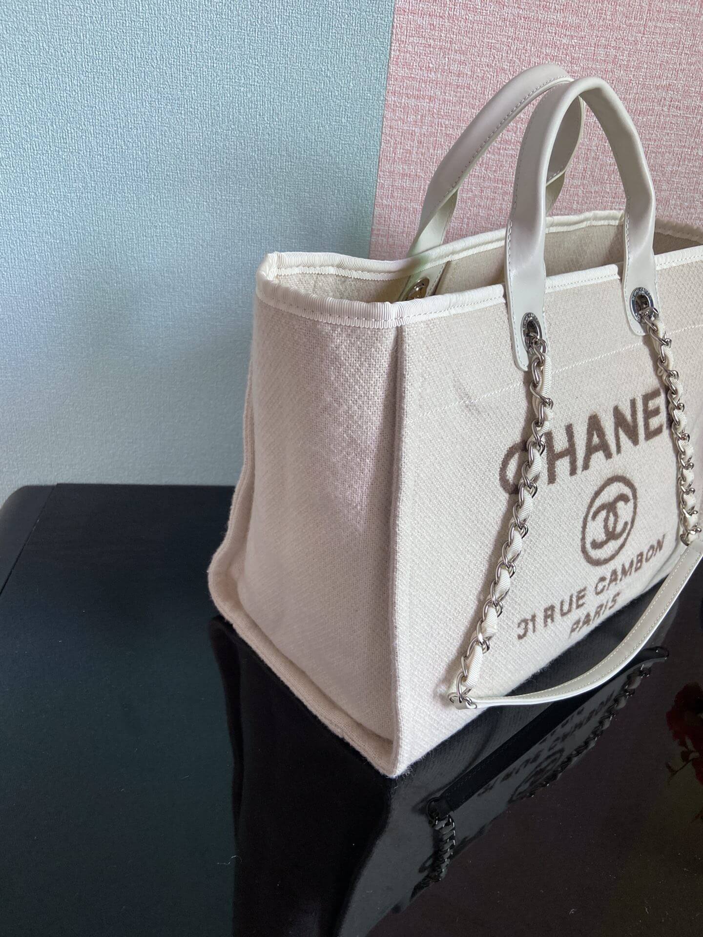 Chanel Deauville Tote 50 Denim Canvas Shoulder HandBag Velvet Blue - Velvet Green - Velvet Red - Velvet Cream White - Velvet Black - Image 33