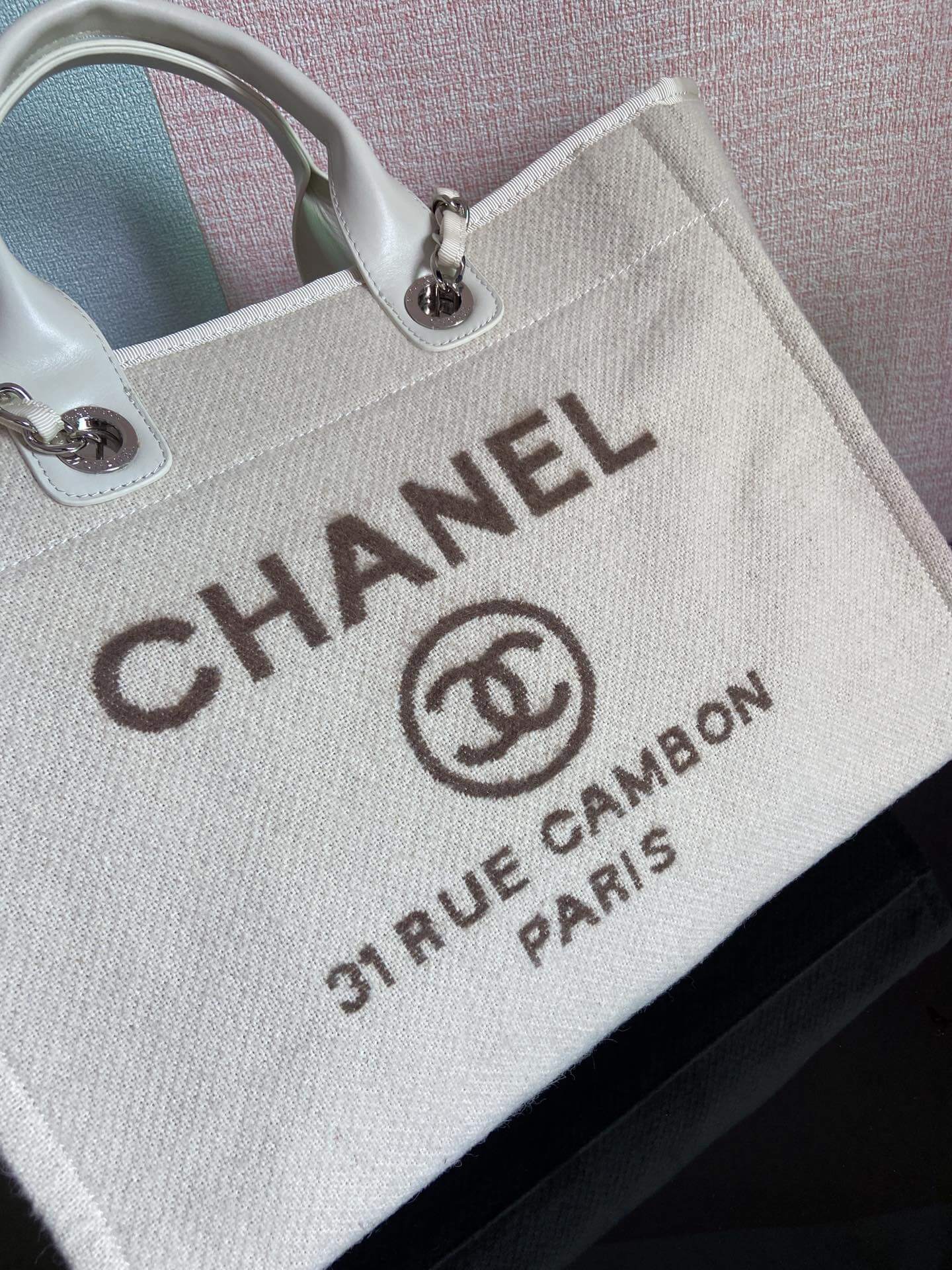 Chanel Deauville Tote 50 Denim Canvas Shoulder HandBag Velvet Blue - Velvet Green - Velvet Red - Velvet Cream White - Velvet Black - Image 34