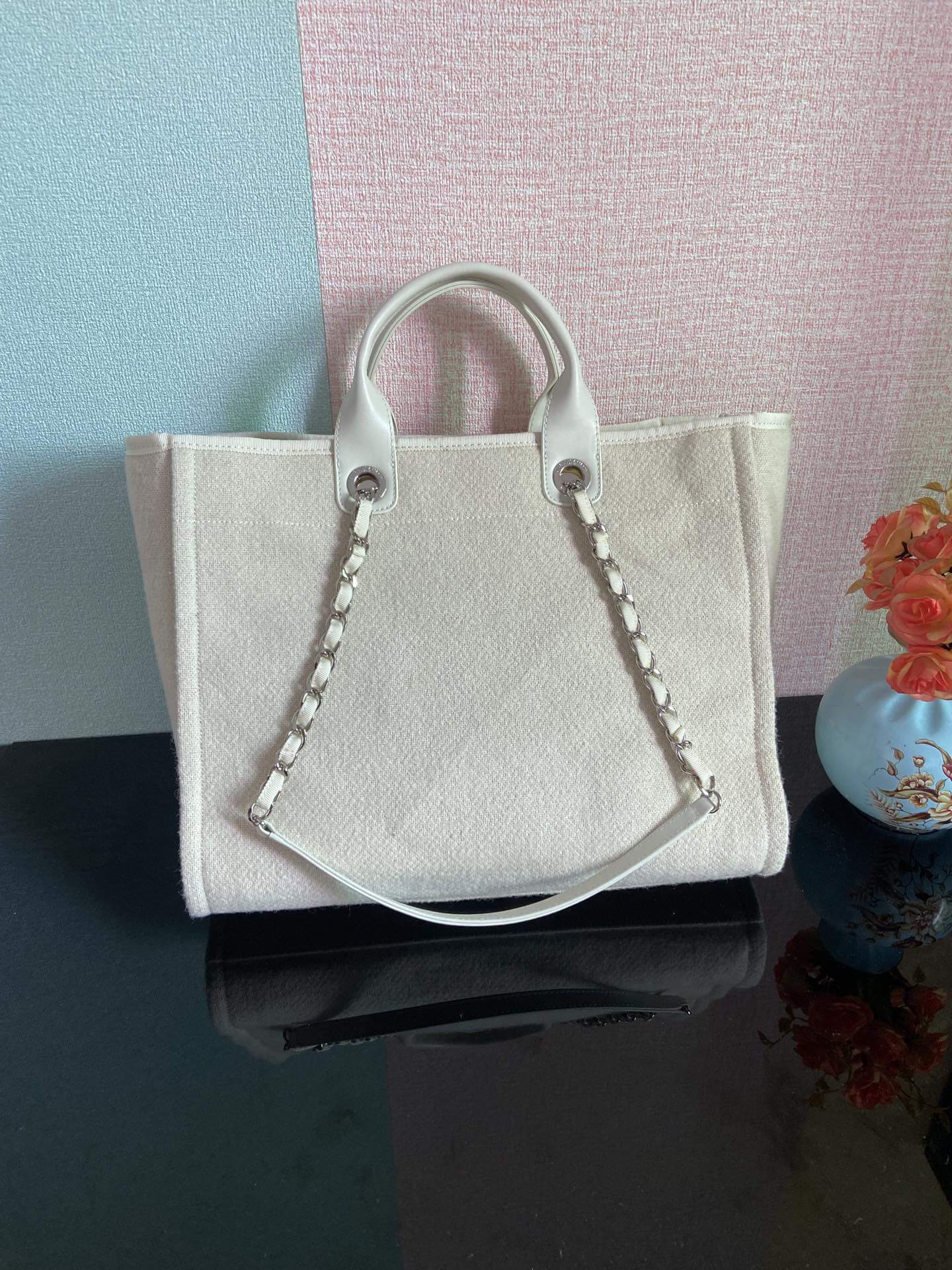 Chanel Deauville Tote 50 Denim Canvas Shoulder HandBag Velvet Blue - Velvet Green - Velvet Red - Velvet Cream White - Velvet Black - Image 29