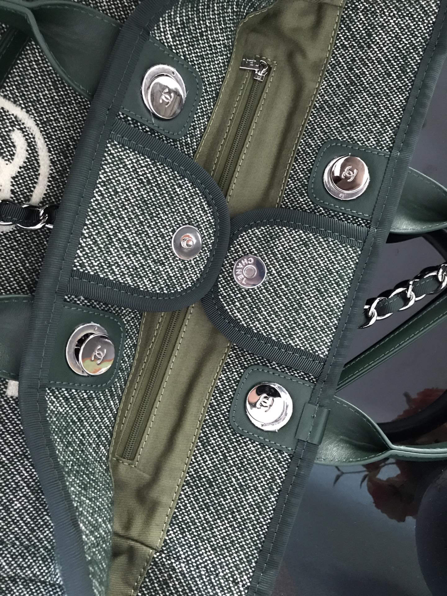 Chanel Deauville Tote 50 Denim Canvas Shoulder HandBag Velvet Blue - Velvet Green - Velvet Red - Velvet Cream White - Velvet Black - Image 13