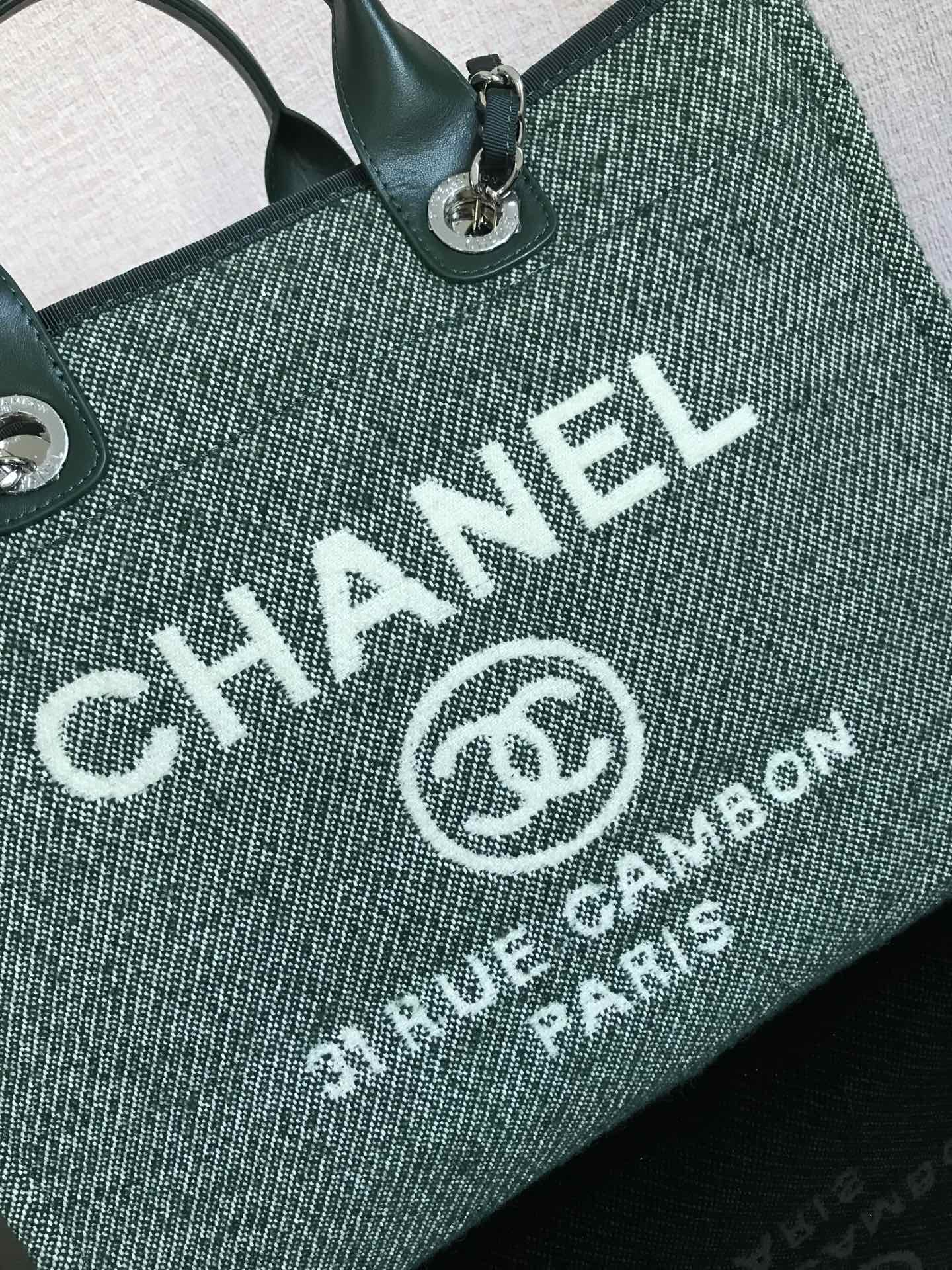 Chanel Deauville Tote 50 Denim Canvas Shoulder HandBag Velvet Blue - Velvet Green - Velvet Red - Velvet Cream White - Velvet Black - Image 17