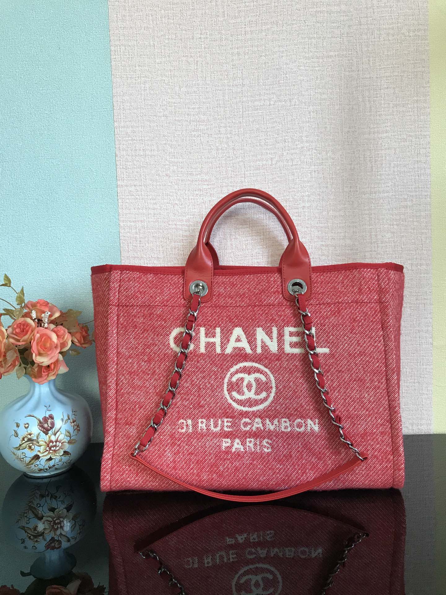 Chanel Deauville Tote 50 Denim Canvas Shoulder HandBag Velvet Blue - Velvet Green - Velvet Red - Velvet Cream White - Velvet Black - Image 19