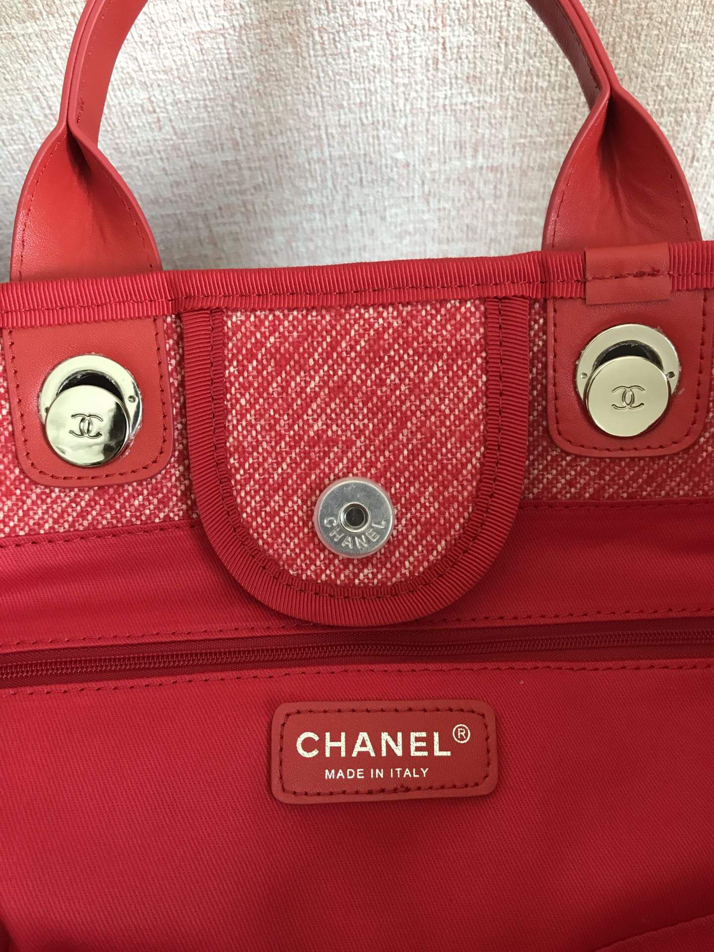 Chanel Deauville Tote 50 Denim Canvas Shoulder HandBag Velvet Blue - Velvet Green - Velvet Red - Velvet Cream White - Velvet Black - Image 23
