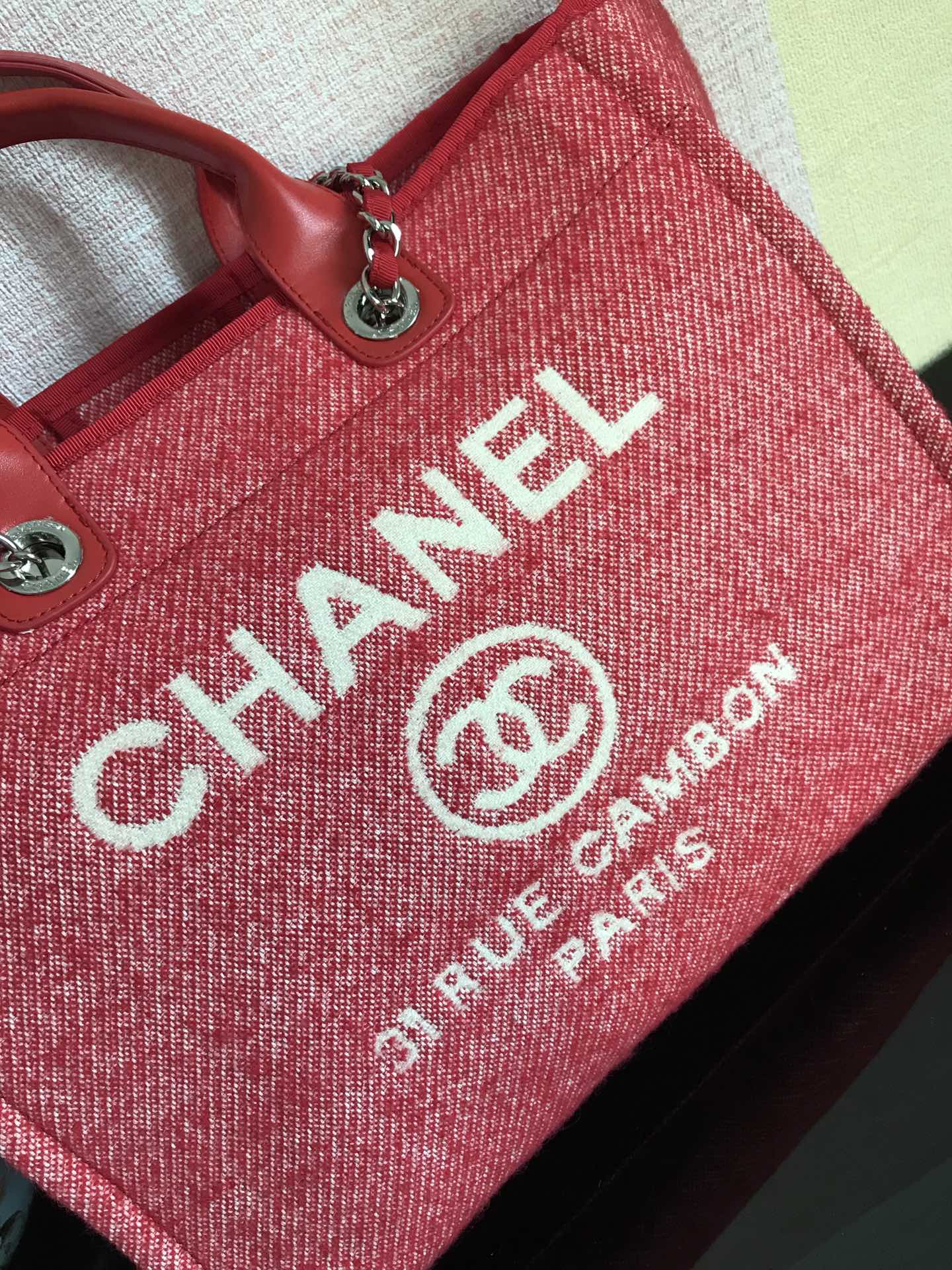 Chanel Deauville Tote 50 Denim Canvas Shoulder HandBag Velvet Blue - Velvet Green - Velvet Red - Velvet Cream White - Velvet Black - Image 26