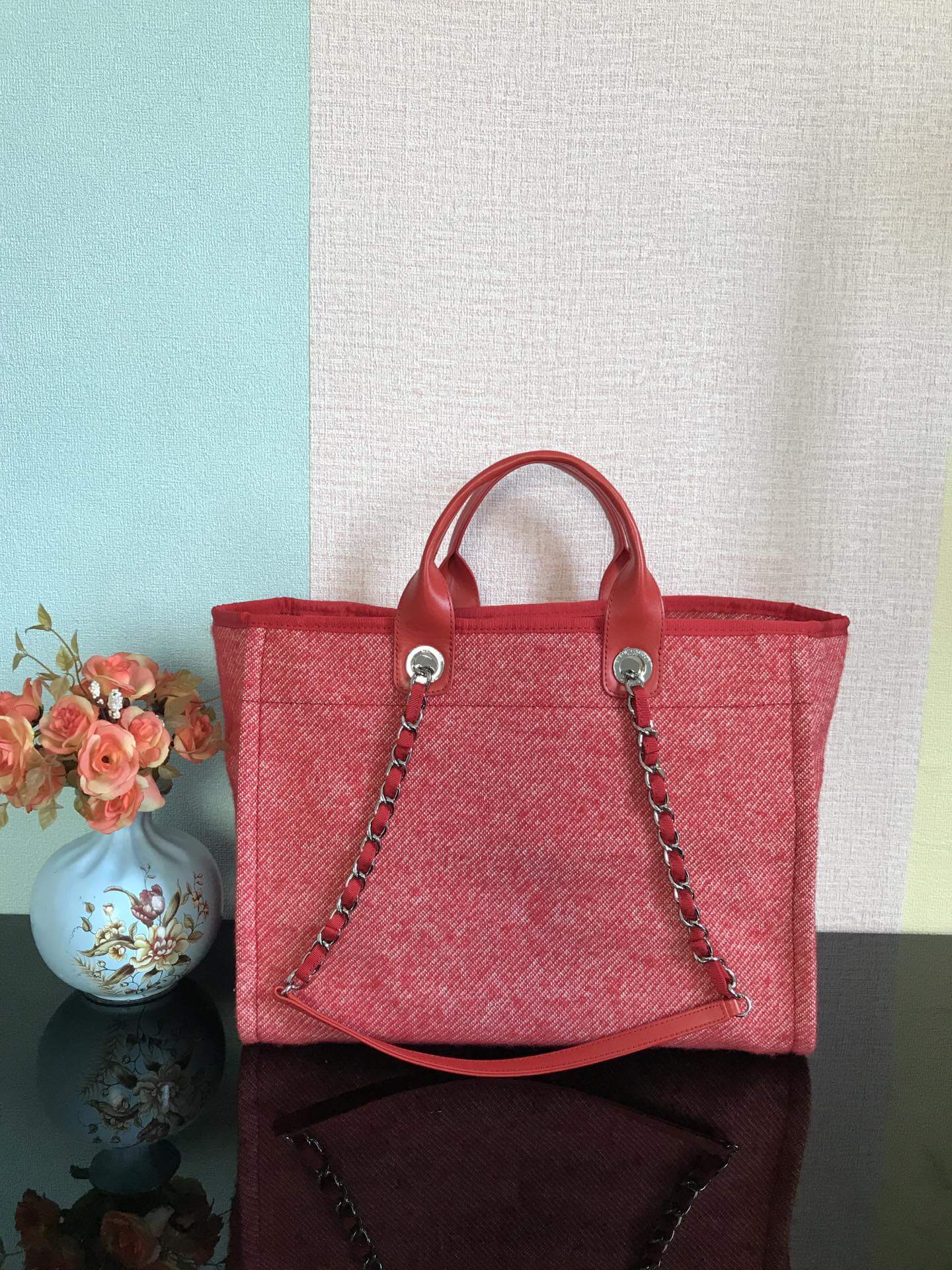 Chanel Deauville Tote 50 Denim Canvas Shoulder HandBag Velvet Blue - Velvet Green - Velvet Red - Velvet Cream White - Velvet Black - Image 20