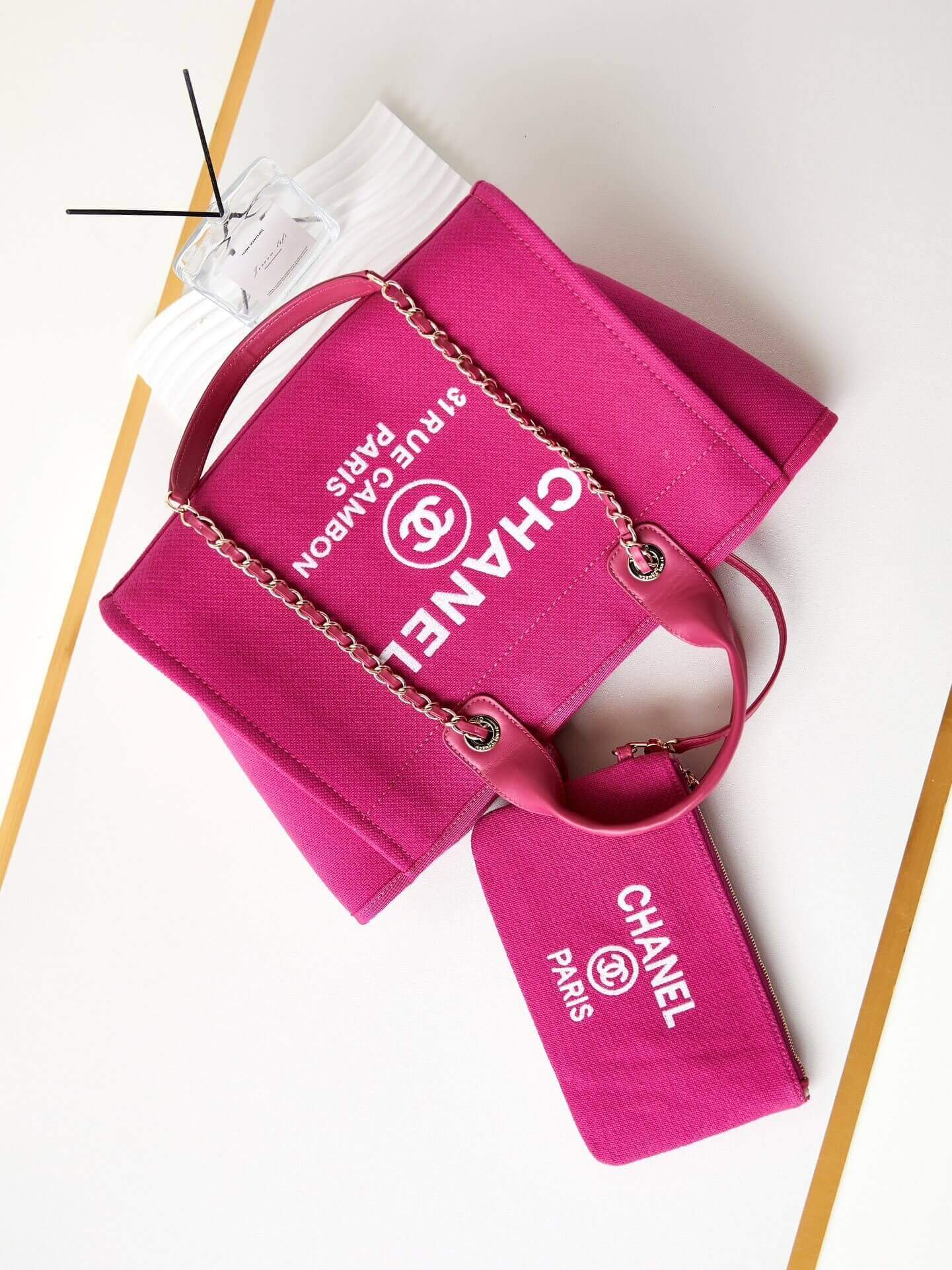 Chanel Deauville Tote Canvas Small Shoulder HandBag - Image 52