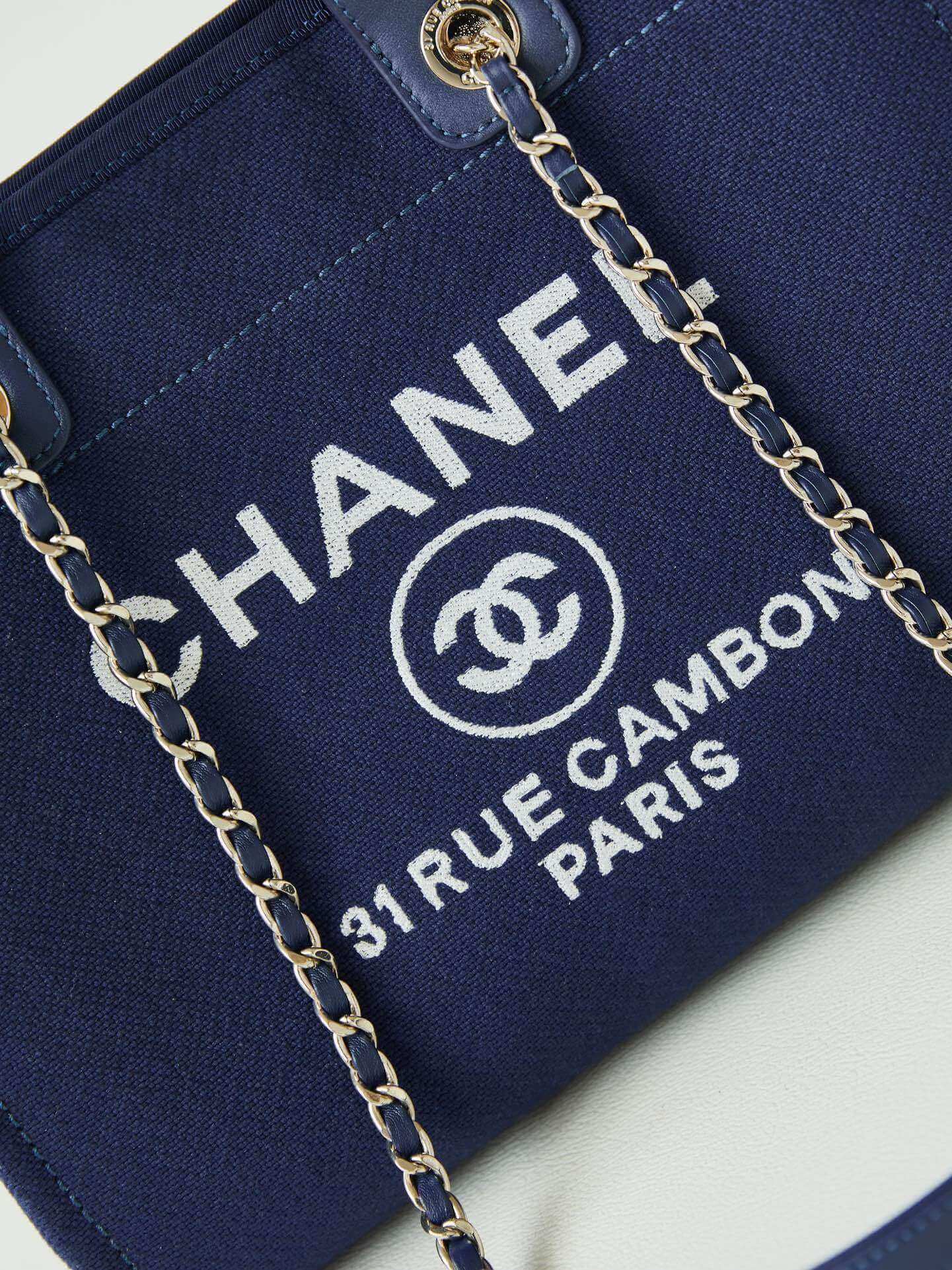 Chanel Deauville Tote Canvas Small Shoulder HandBag - Image 16