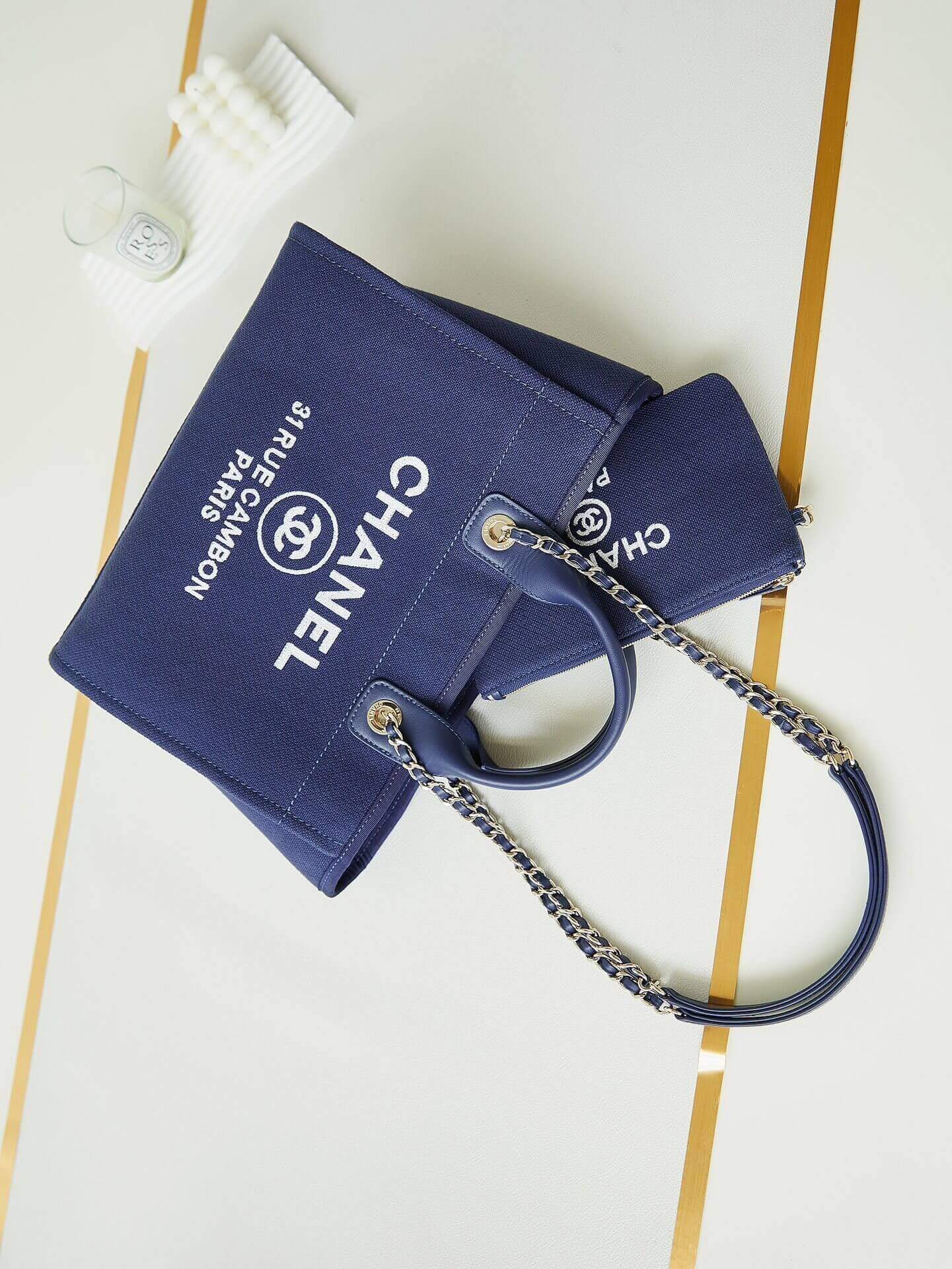 Chanel Deauville Tote Canvas Small Shoulder HandBag - Image 18