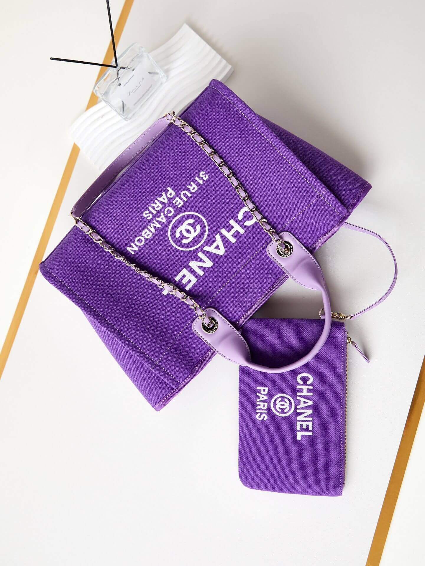 Chanel Deauville Tote Canvas Small Shoulder HandBag - Image 60