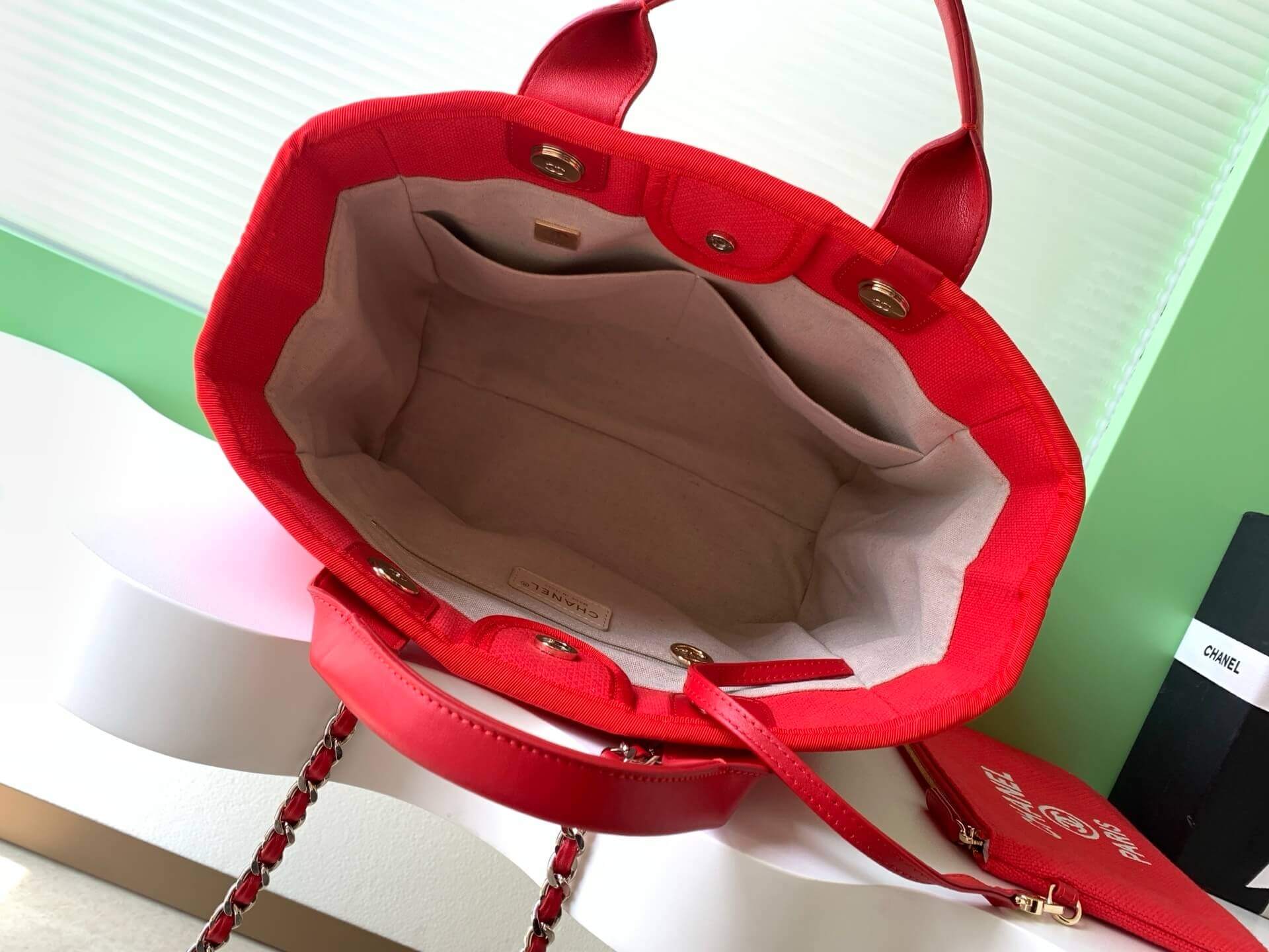 Chanel Deauville Tote Canvas Small Shoulder HandBag - Image 3