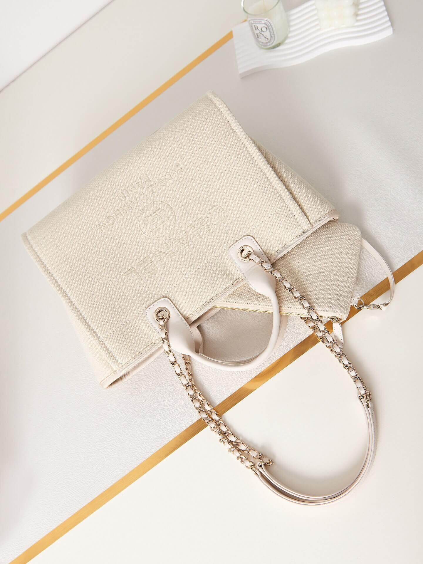 Chanel Deauville Tote Canvas Small Shoulder HandBag - Image 34