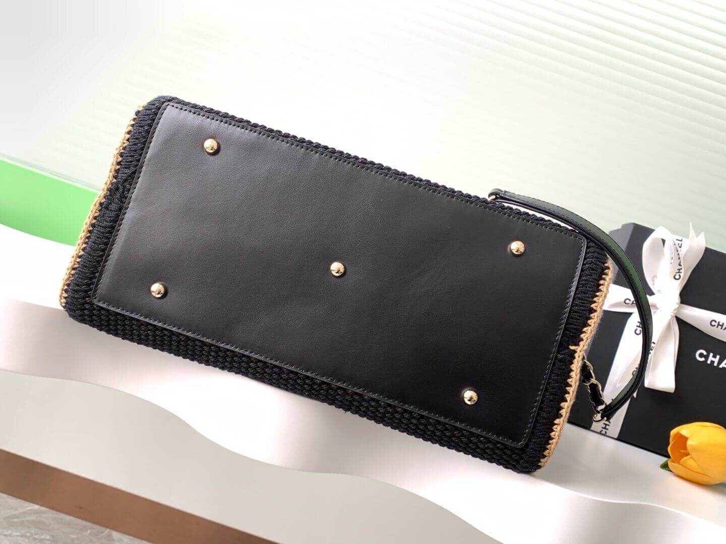 Chanel Deauville Tote Raffia Crochet Medium Shoulder Handbag Beige/Light Pink - Black - Image 18