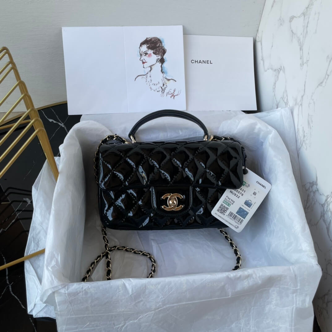 Chanel Mini Flap Top Handle Patent Leather Shoulder Crossbody Handbag - Image 55