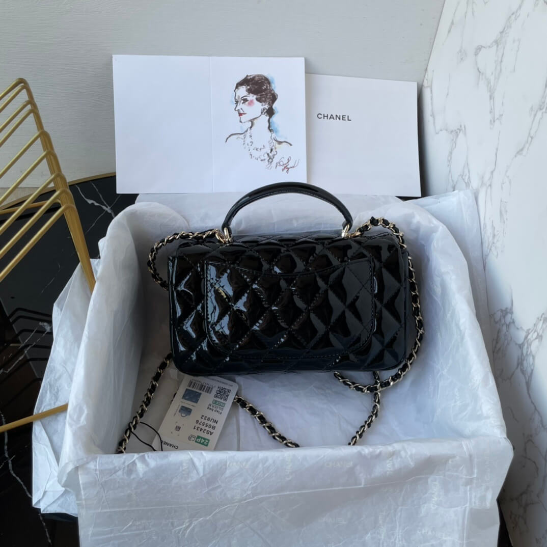 Chanel Mini Flap Top Handle Patent Leather Shoulder Crossbody Handbag - Image 56
