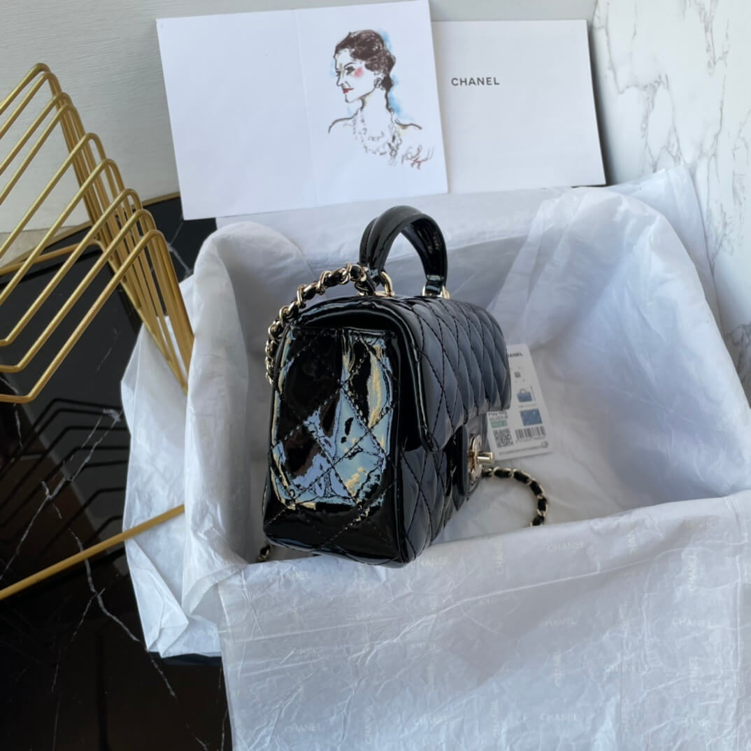 Chanel Mini Flap Top Handle Patent Leather Shoulder Crossbody Handbag - Image 62