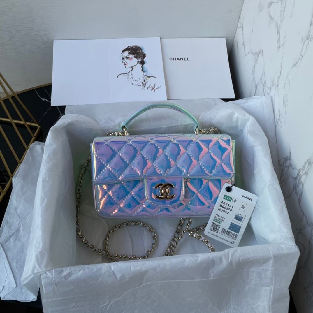 Chanel Mini Flap Top Handle Patent Leather Shoulder Crossbody Handbag