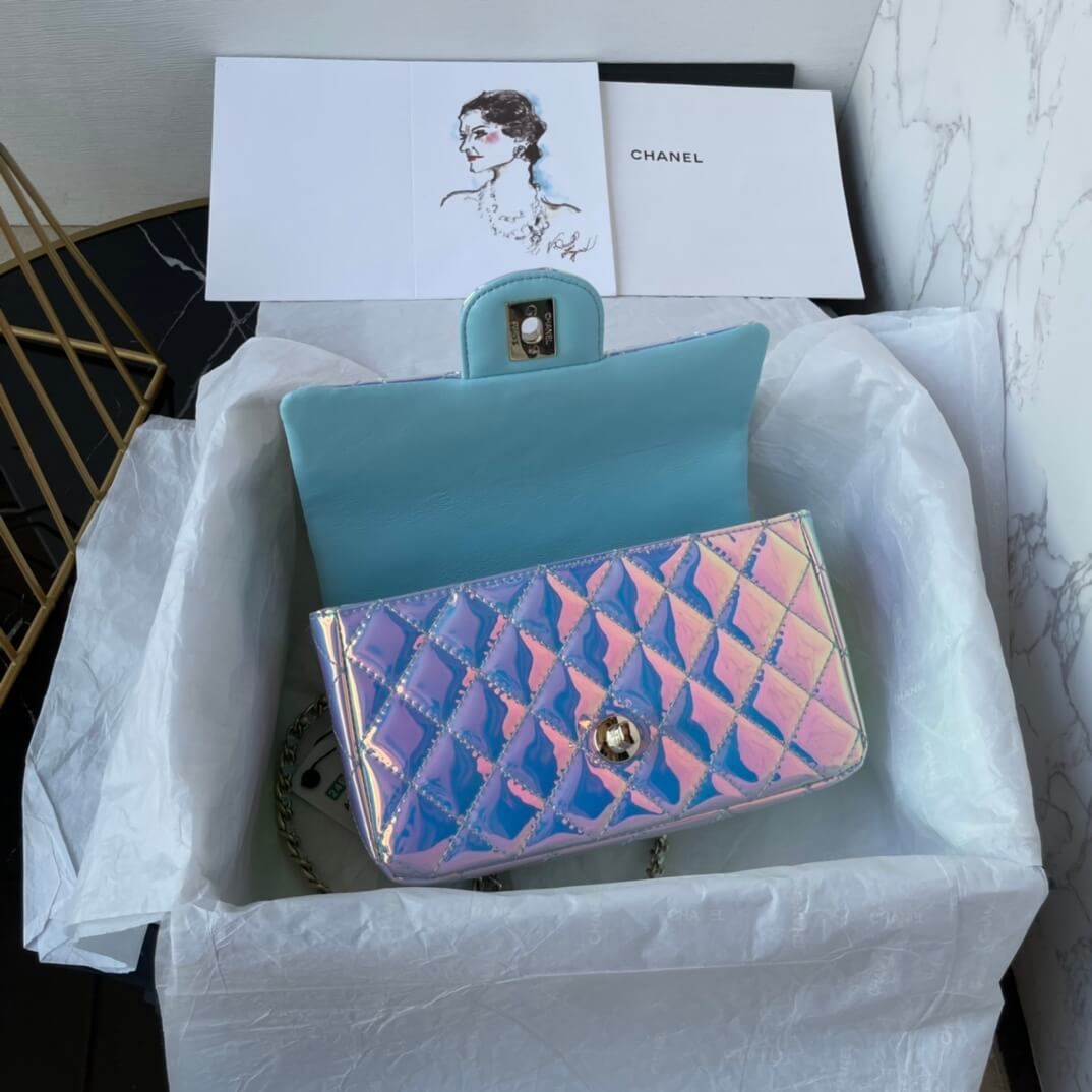 Chanel Mini Flap Top Handle Patent Leather Shoulder Crossbody Handbag - Image 3