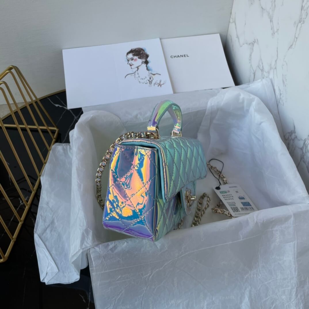 Chanel Mini Flap Top Handle Patent Leather Shoulder Crossbody Handbag - Image 8