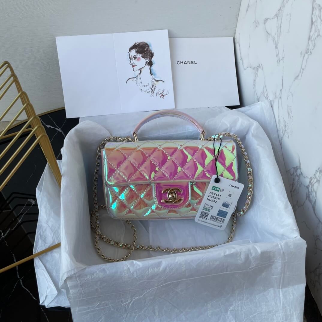 Chanel Mini Flap Top Handle Patent Leather Shoulder Crossbody Handbag - Image 10