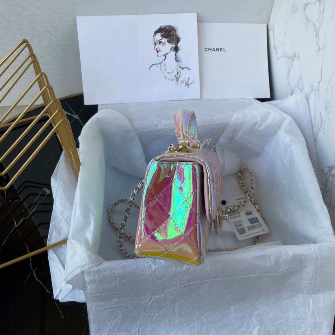 Chanel Mini Flap Top Handle Patent Leather Shoulder Crossbody Handbag - Image 17