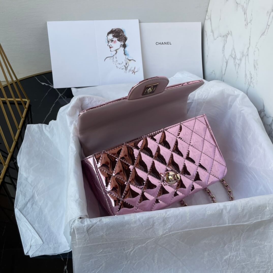 Chanel Mini Flap Top Handle Patent Leather Shoulder Crossbody Handbag - Image 31