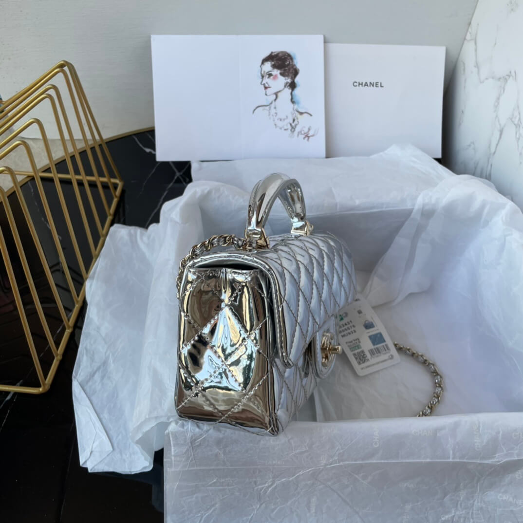 Chanel Mini Flap Top Handle Patent Leather Shoulder Crossbody Handbag - Image 44