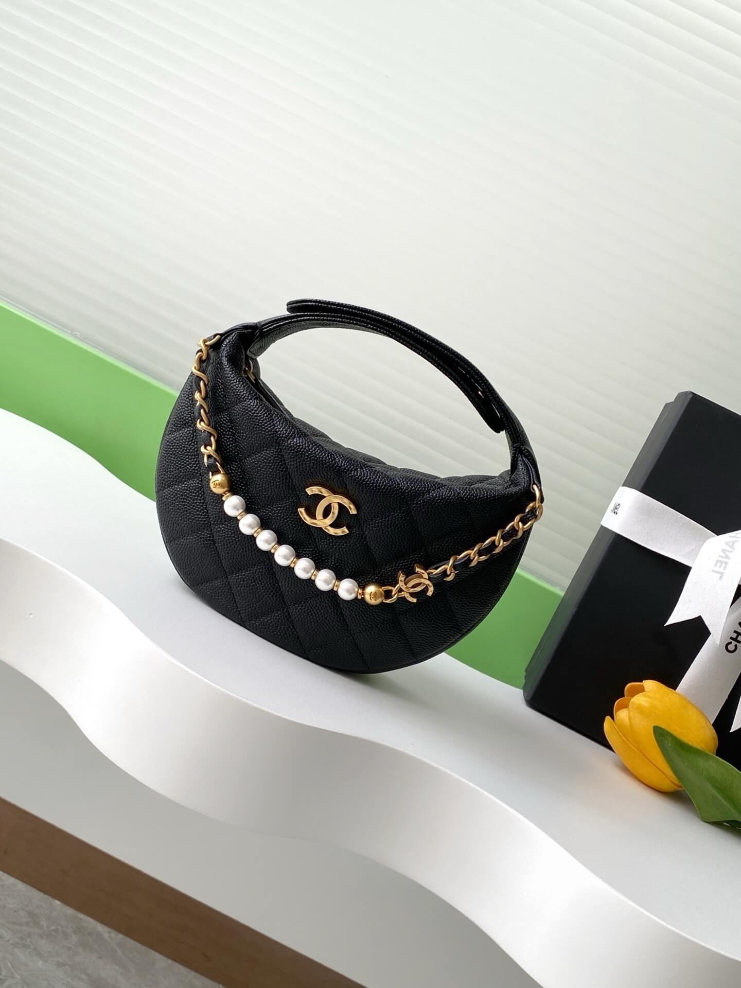 Chanel Pouch Mini Hobo Grained Calfskin Caviar Leather Handbag - Image 38