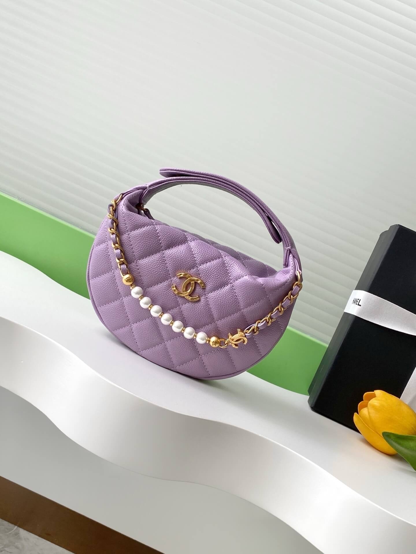 Chanel Pouch Mini Hobo Grained Calfskin Caviar Leather Handbag