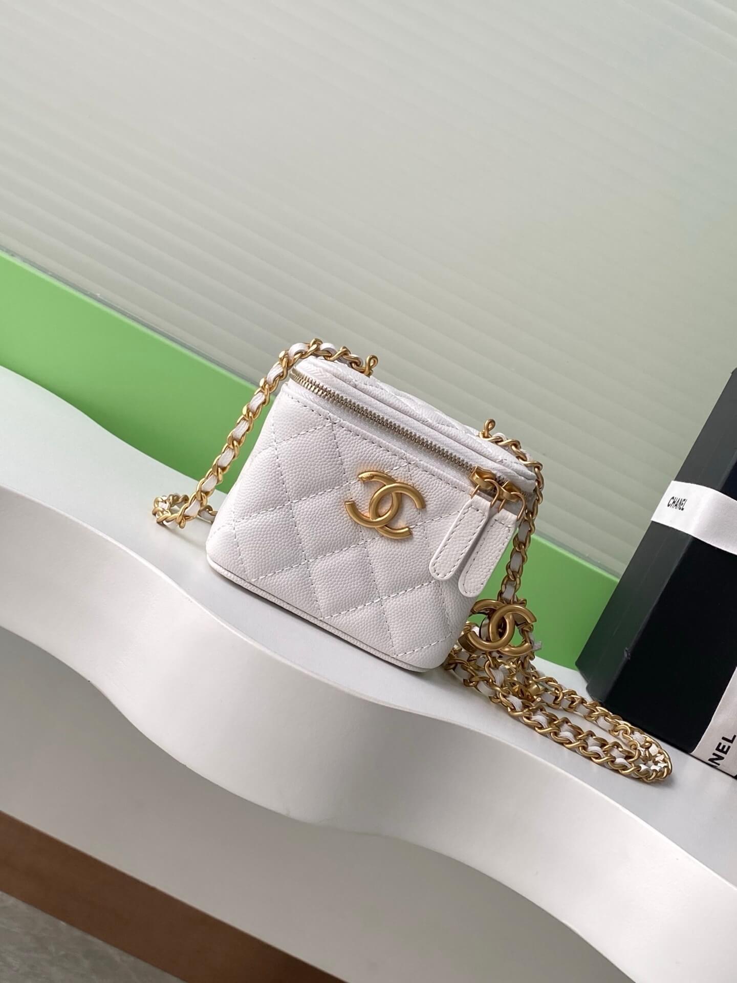 Chanel Quilted Top Handle Mini Vanity Case Caviar Leather Crossbody Bag