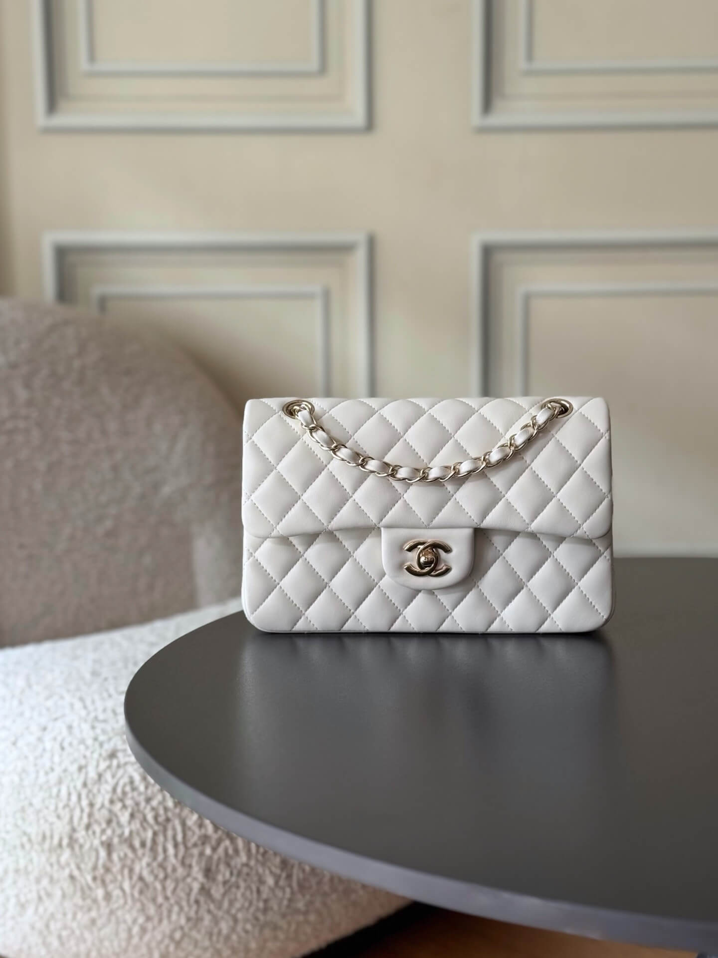Chanel Small Classic Flap Quilted Lambskin Leather Shoulder Handbag