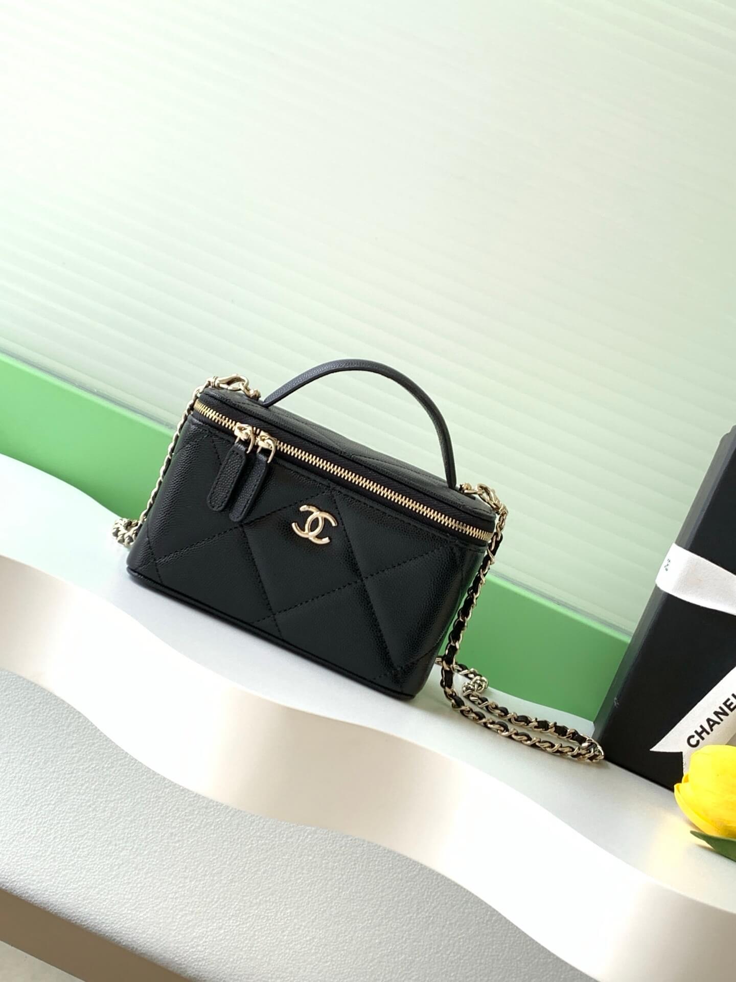 Chanel Small Top Handle Long Vanity Case with Chain Grained Calfskin Caviar Leather - Image 19