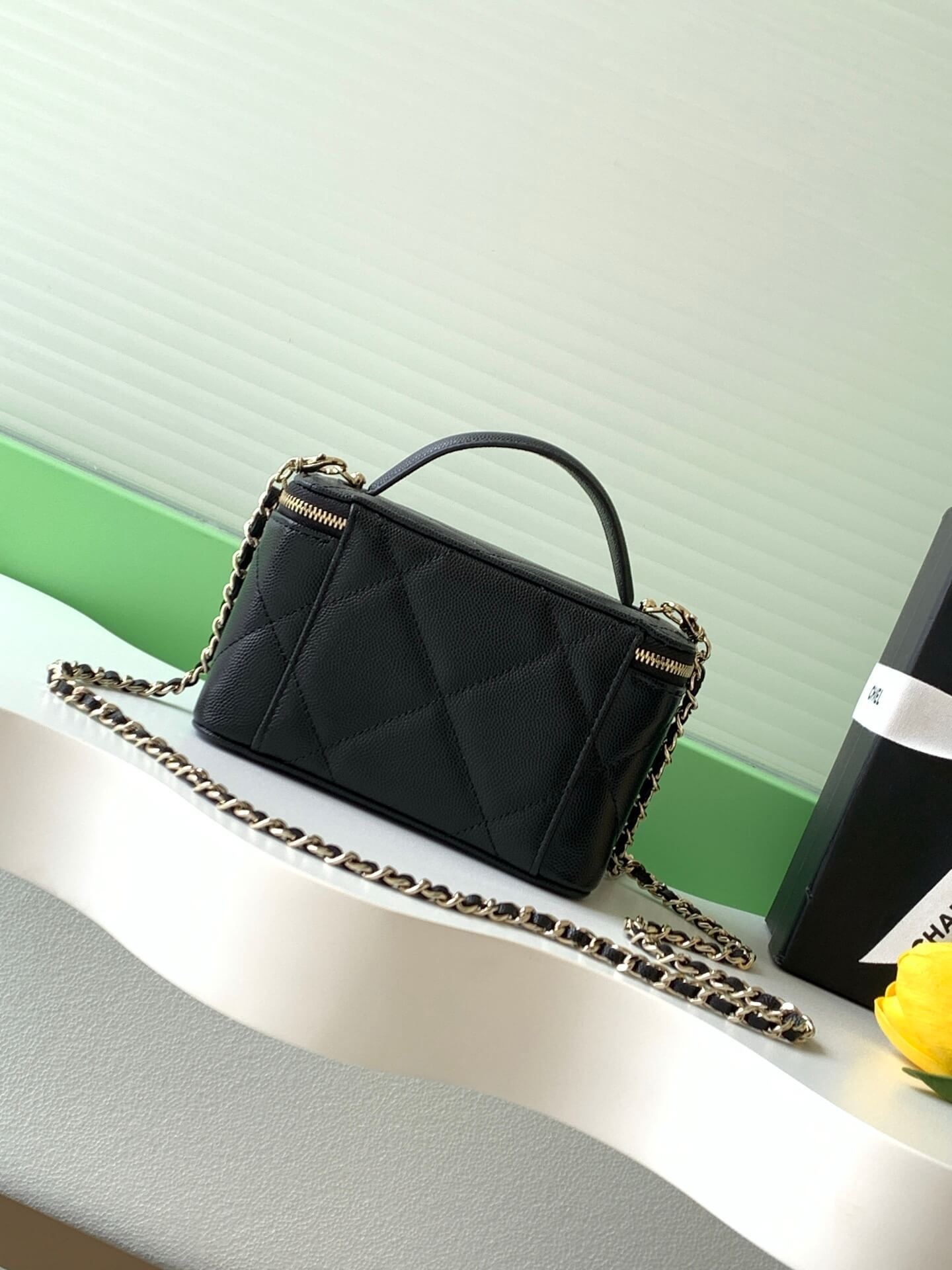 Chanel Small Top Handle Long Vanity Case with Chain Grained Calfskin Caviar Leather - Image 20