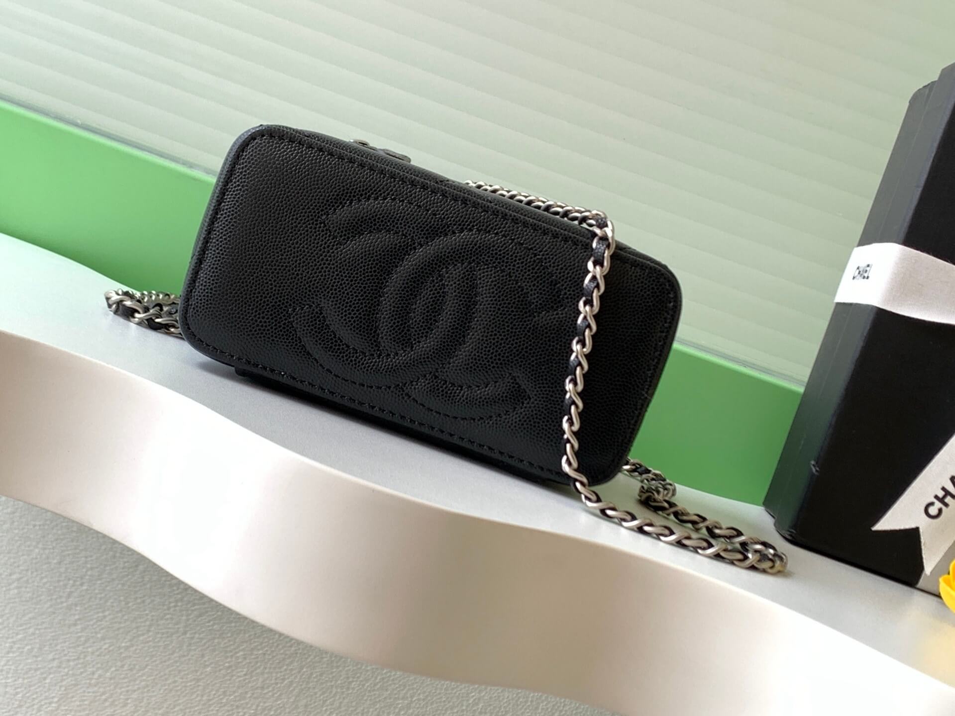 Chanel Small Top Handle Long Vanity Case with Chain Grained Calfskin Caviar Leather - Image 36
