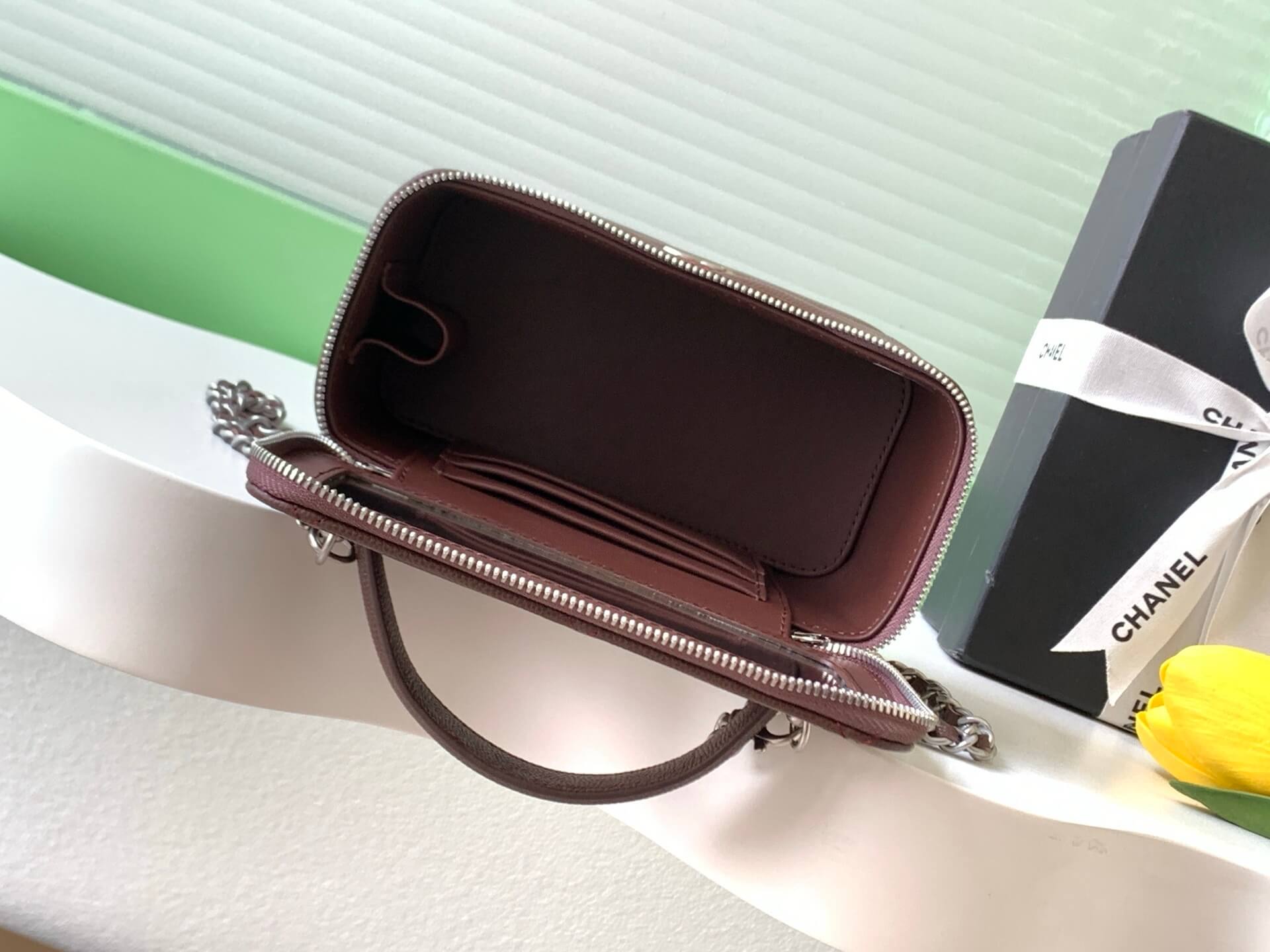 Chanel Small Top Handle Long Vanity Case with Chain Grained Calfskin Caviar Leather - Image 101