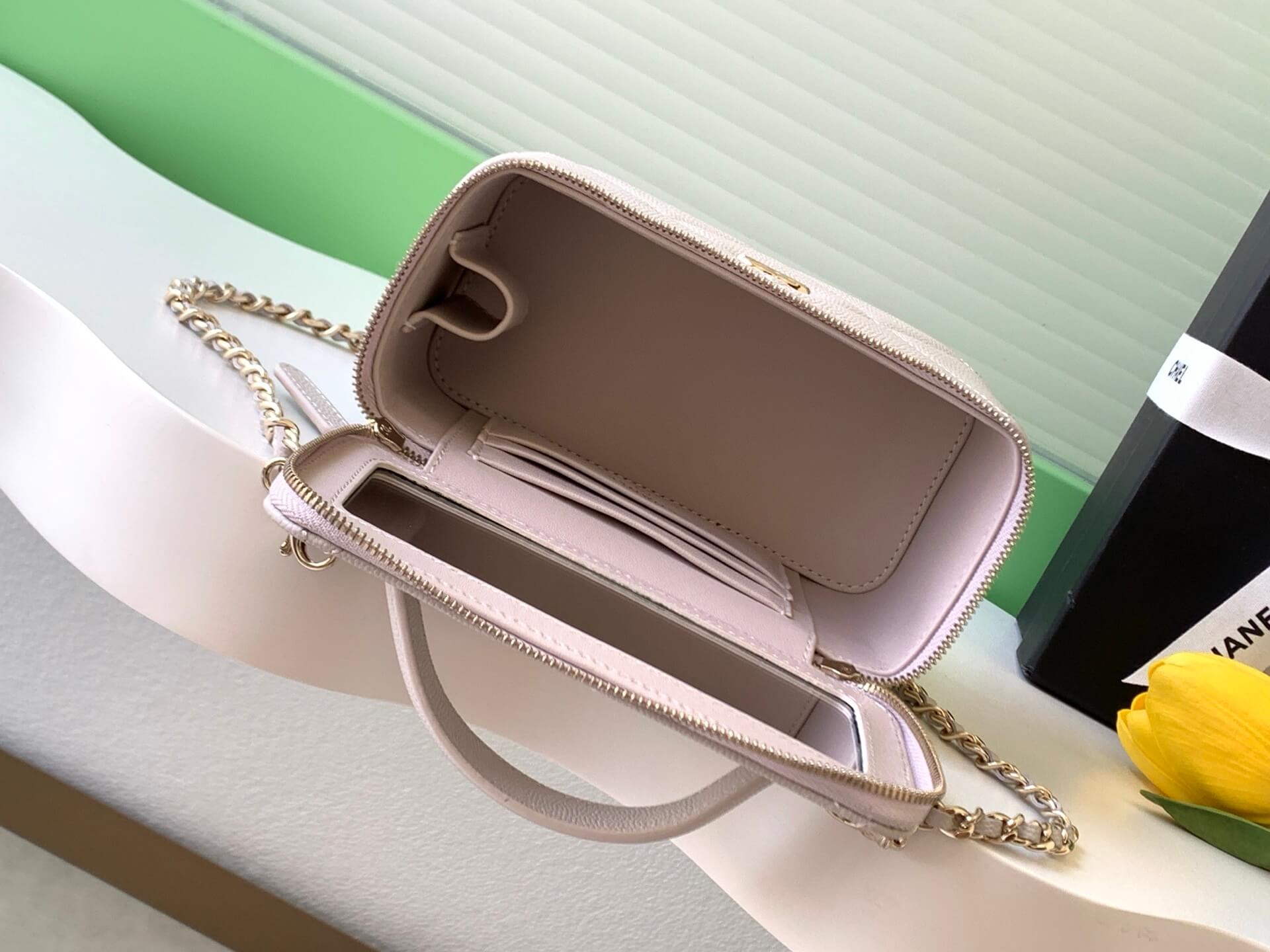 Chanel Small Top Handle Long Vanity Case with Chain Grained Calfskin Caviar Leather - Image 57