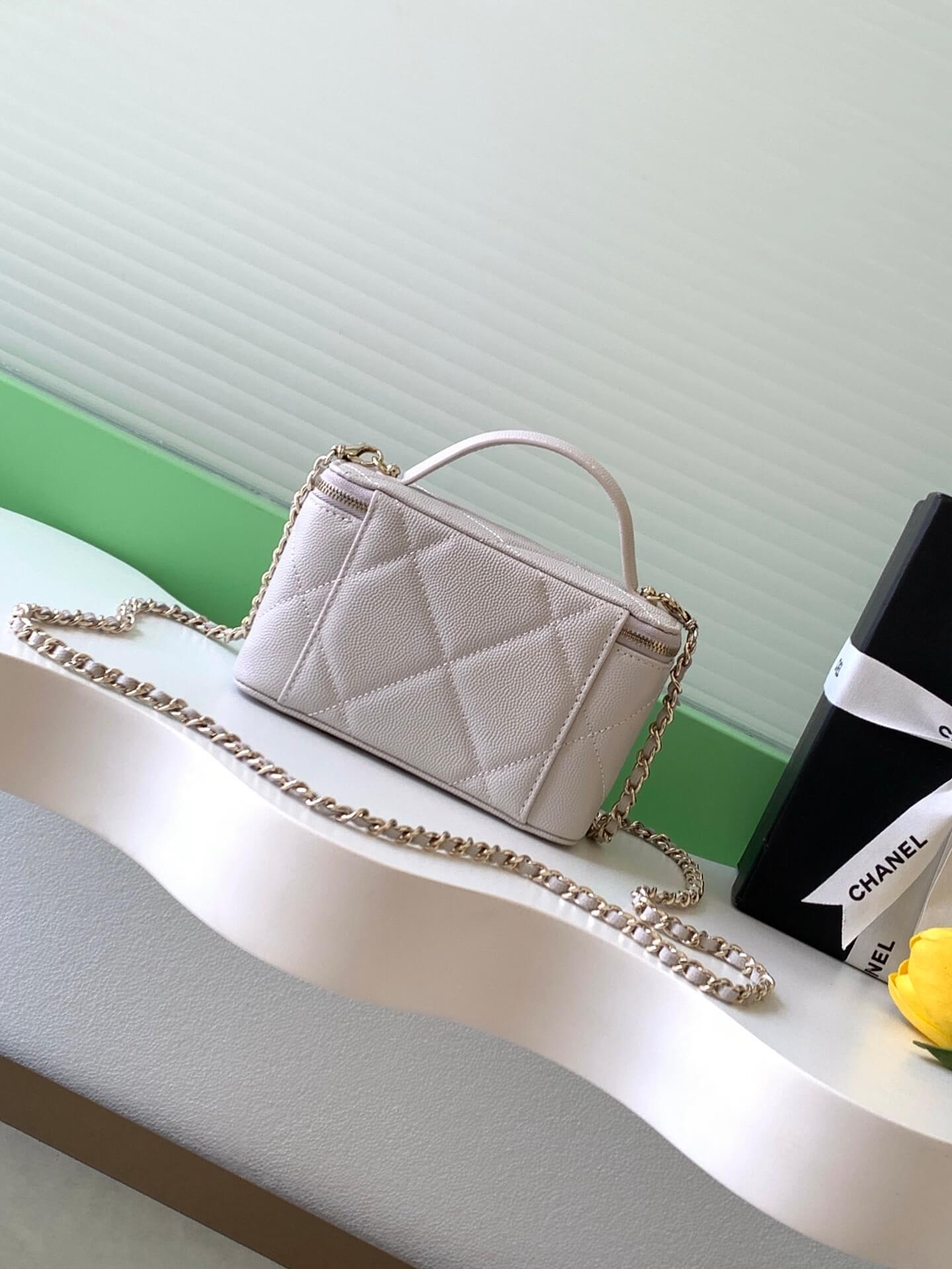 Chanel Small Top Handle Long Vanity Case with Chain Grained Calfskin Caviar Leather - Image 56