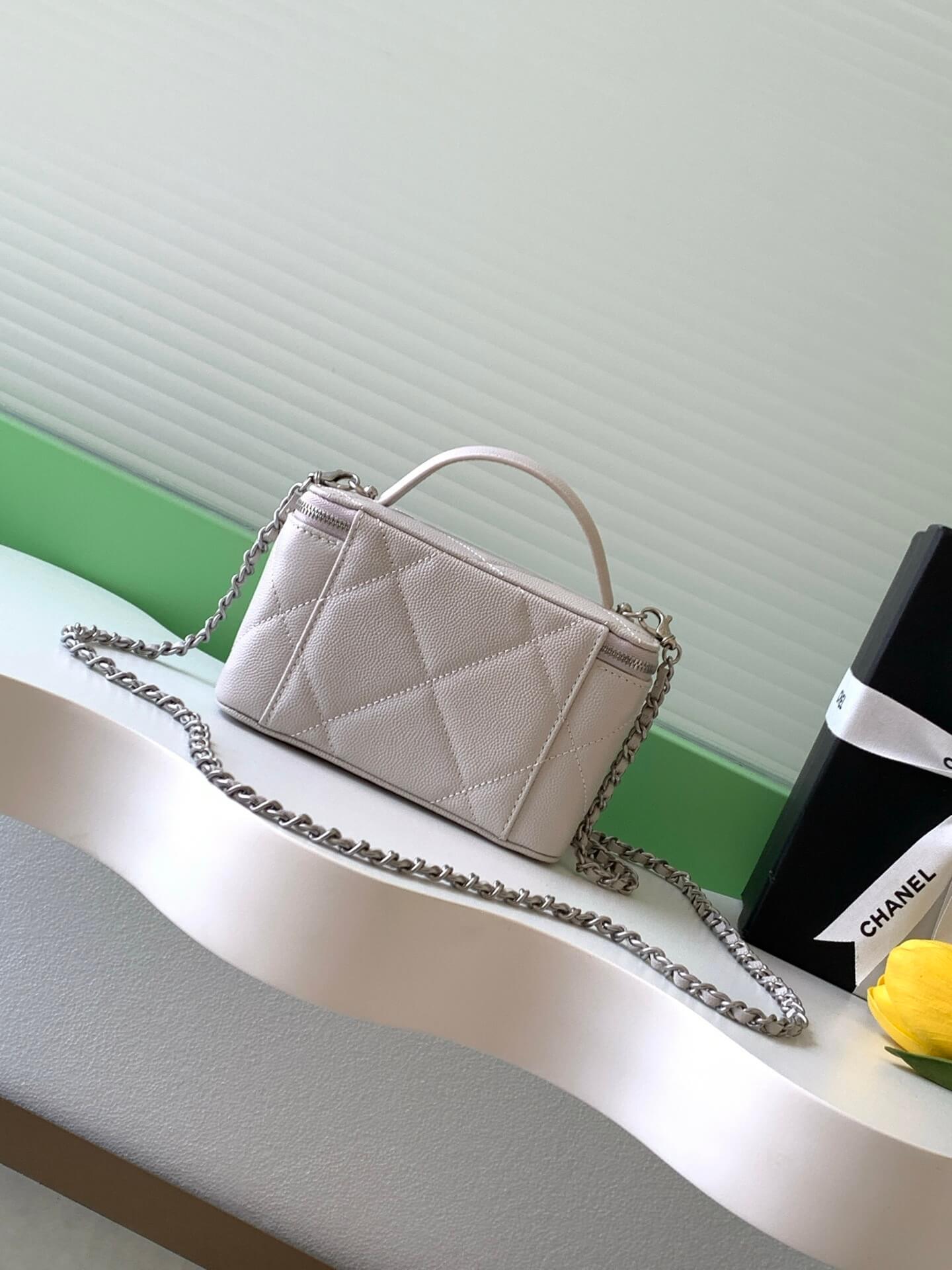 Chanel Small Top Handle Long Vanity Case with Chain Grained Calfskin Caviar Leather - Image 65