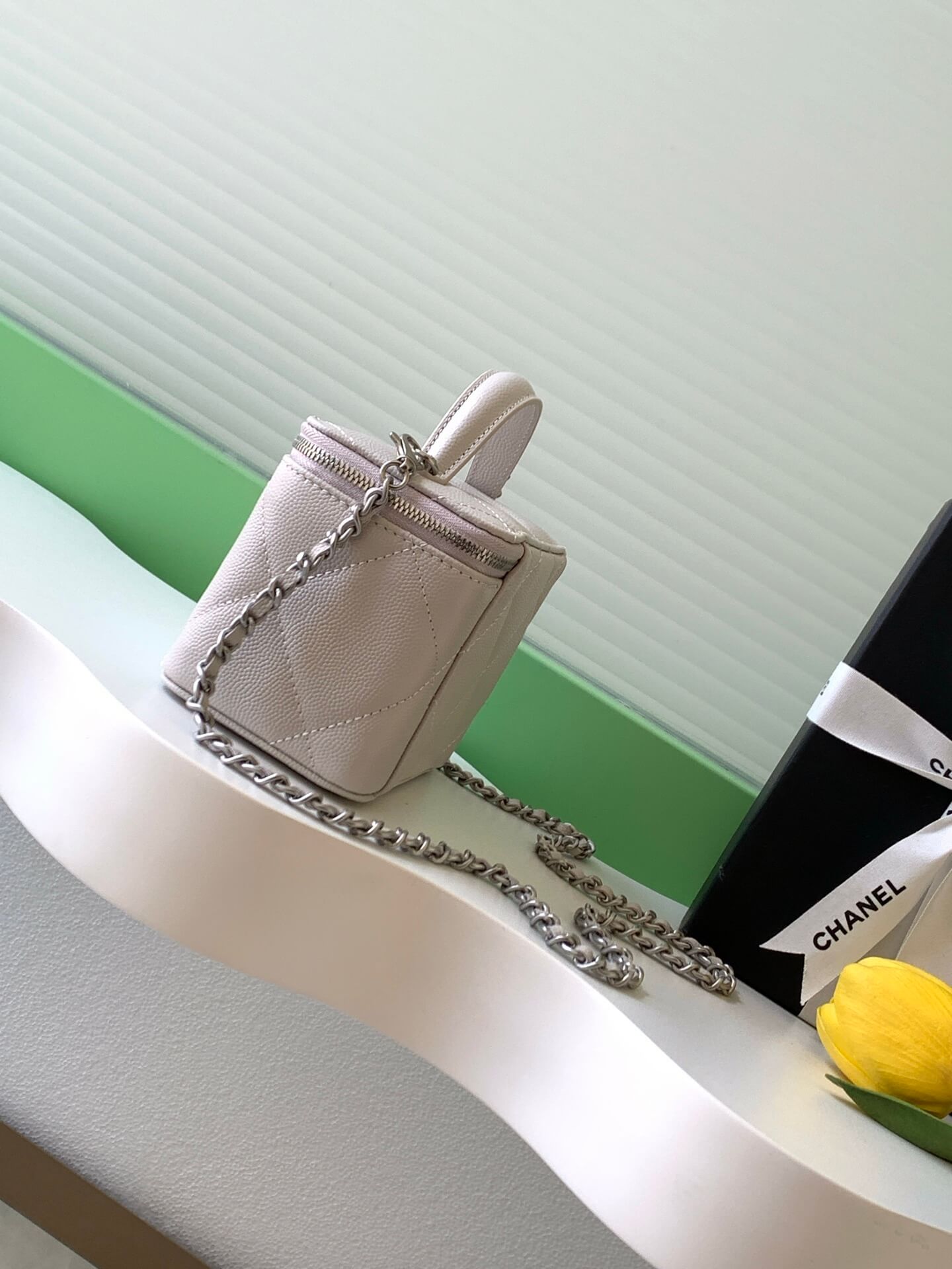 Chanel Small Top Handle Long Vanity Case with Chain Grained Calfskin Caviar Leather - Image 70