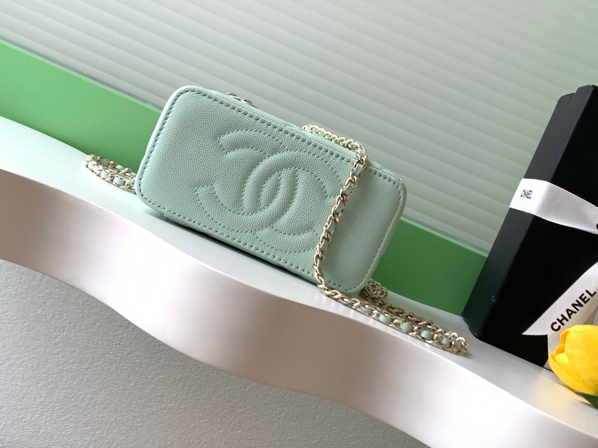 Chanel Small Top Handle Long Vanity Case with Chain Grained Calfskin Caviar Leather - Image 80