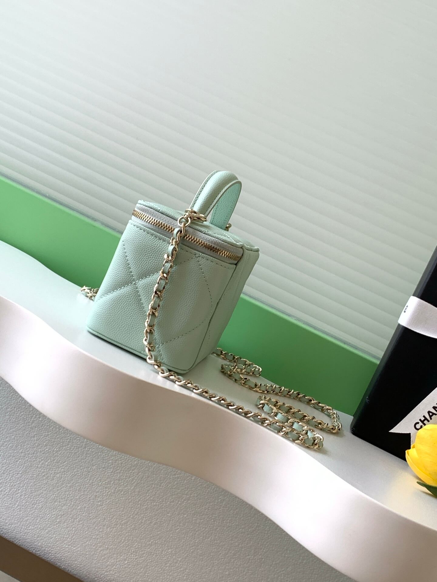 Chanel Small Top Handle Long Vanity Case with Chain Grained Calfskin Caviar Leather - Image 79