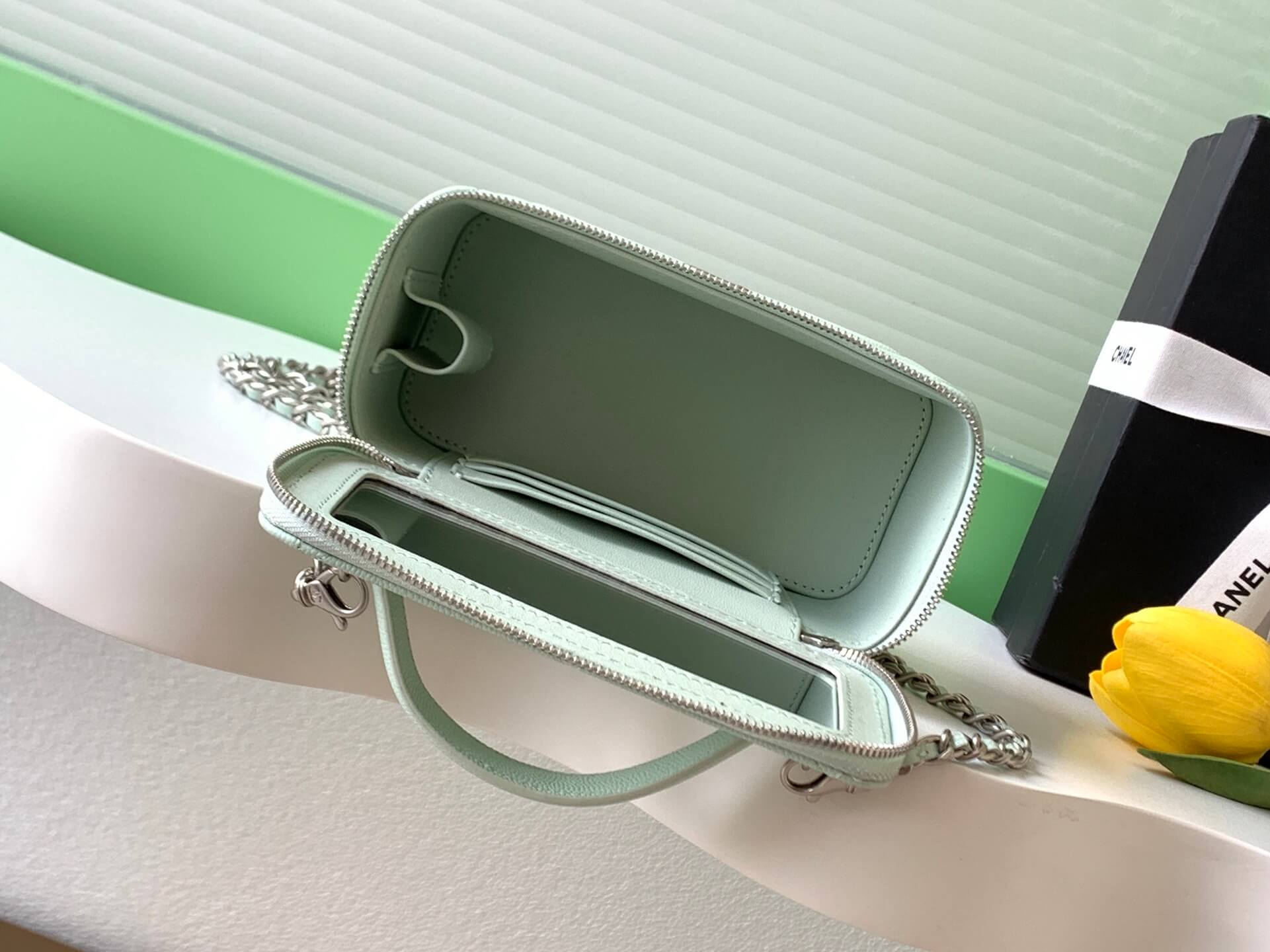 Chanel Small Top Handle Long Vanity Case with Chain Grained Calfskin Caviar Leather - Image 83