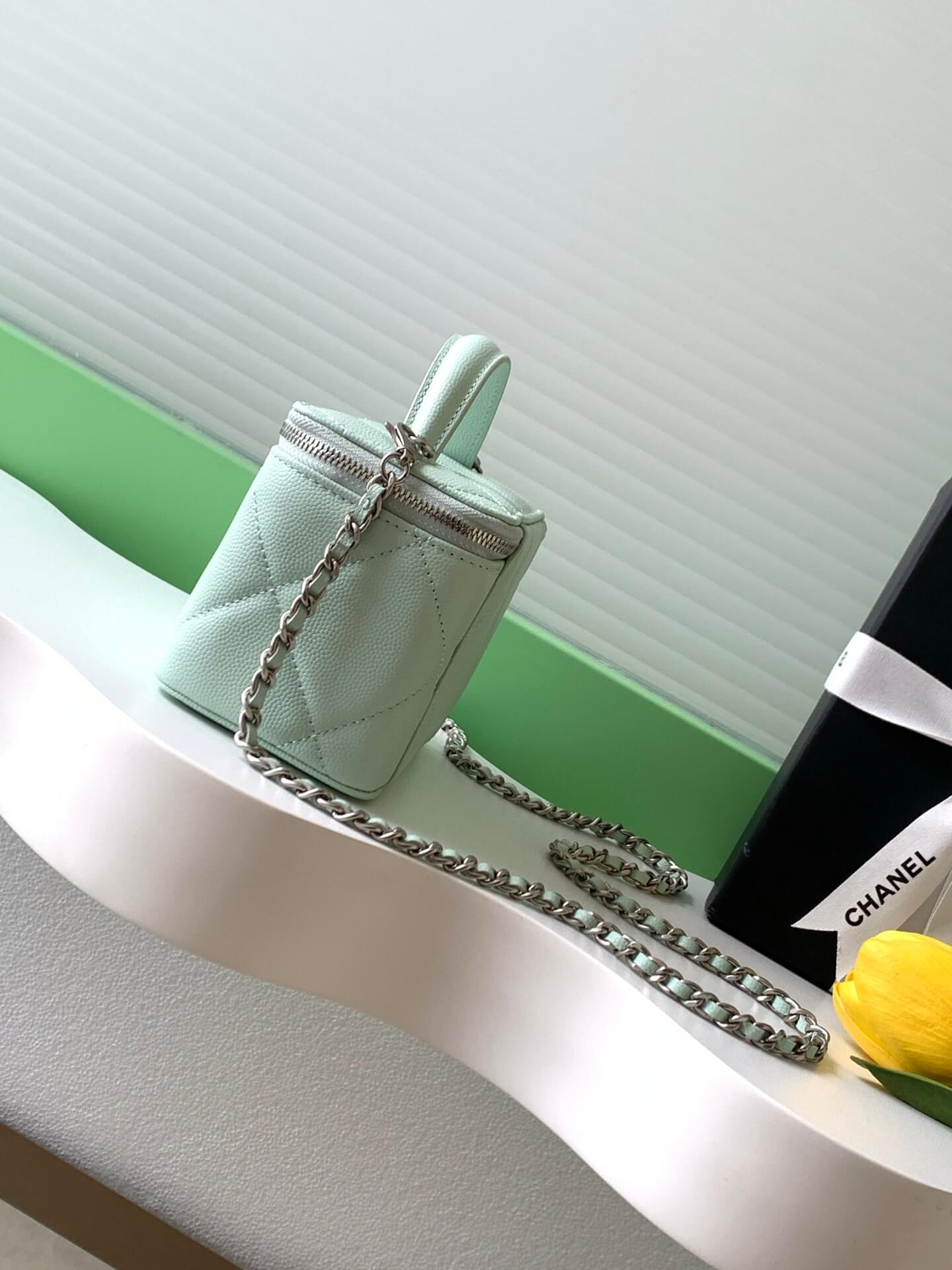 Chanel Small Top Handle Long Vanity Case with Chain Grained Calfskin Caviar Leather - Image 88