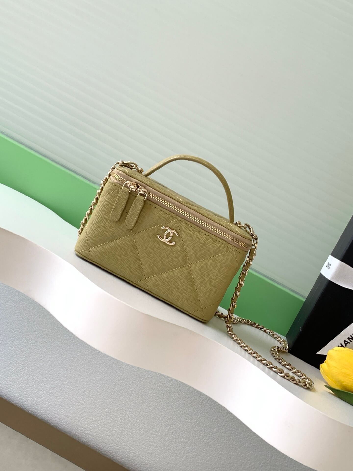 Chanel Small Top Handle Long Vanity Case with Chain Grained Calfskin Caviar Leather - Image 108