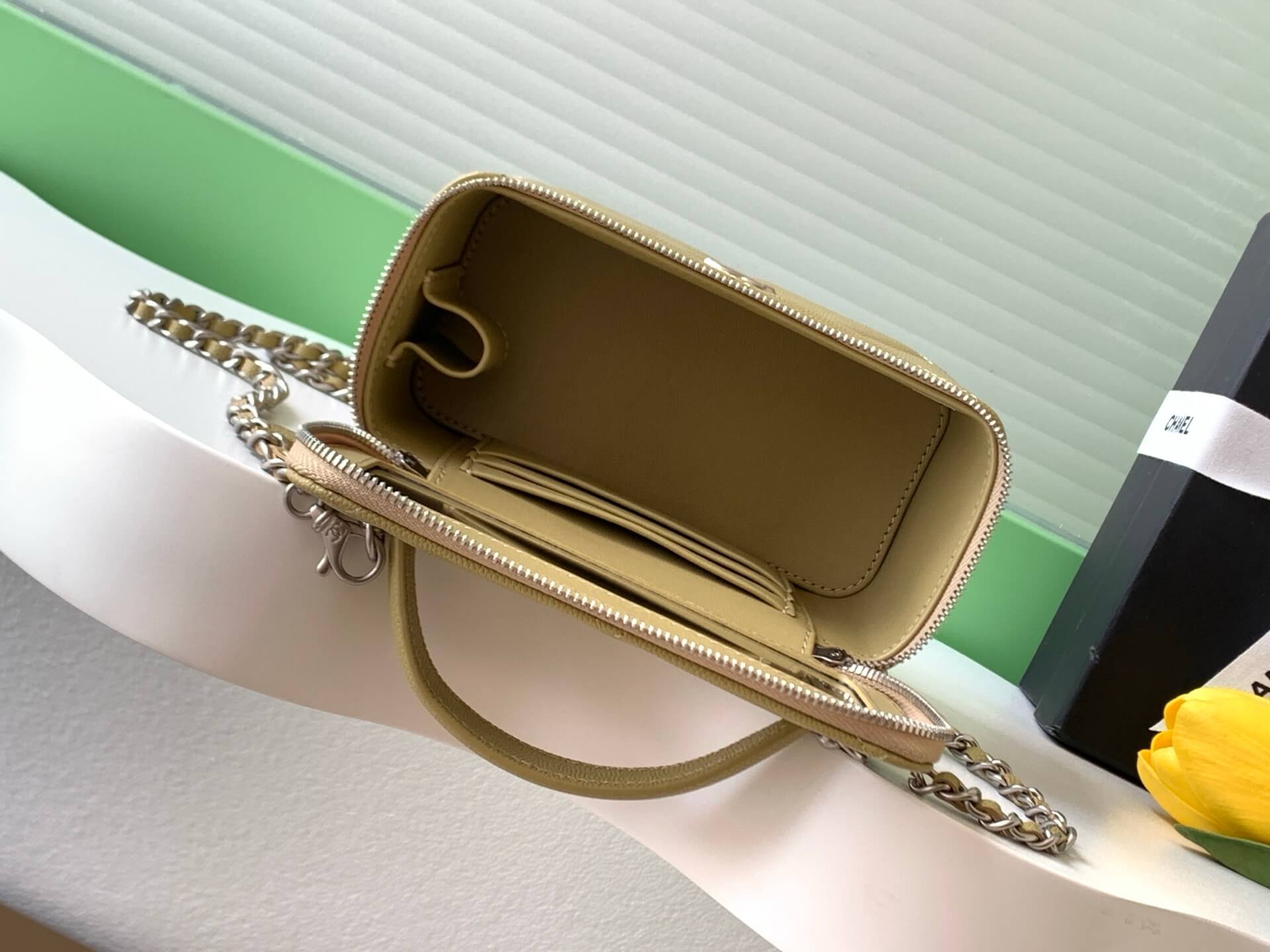 Chanel Small Top Handle Long Vanity Case with Chain Grained Calfskin Caviar Leather - Image 119