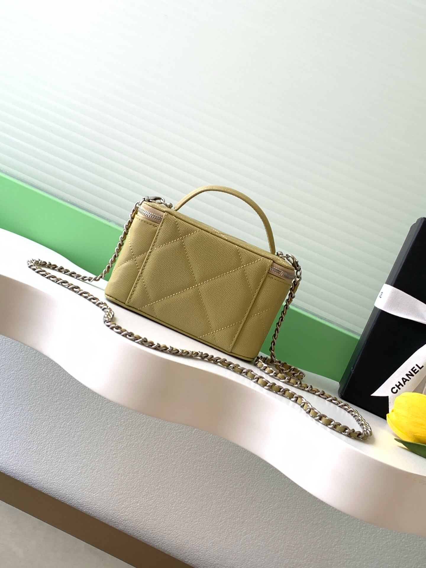 Chanel Small Top Handle Long Vanity Case with Chain Grained Calfskin Caviar Leather - Image 118